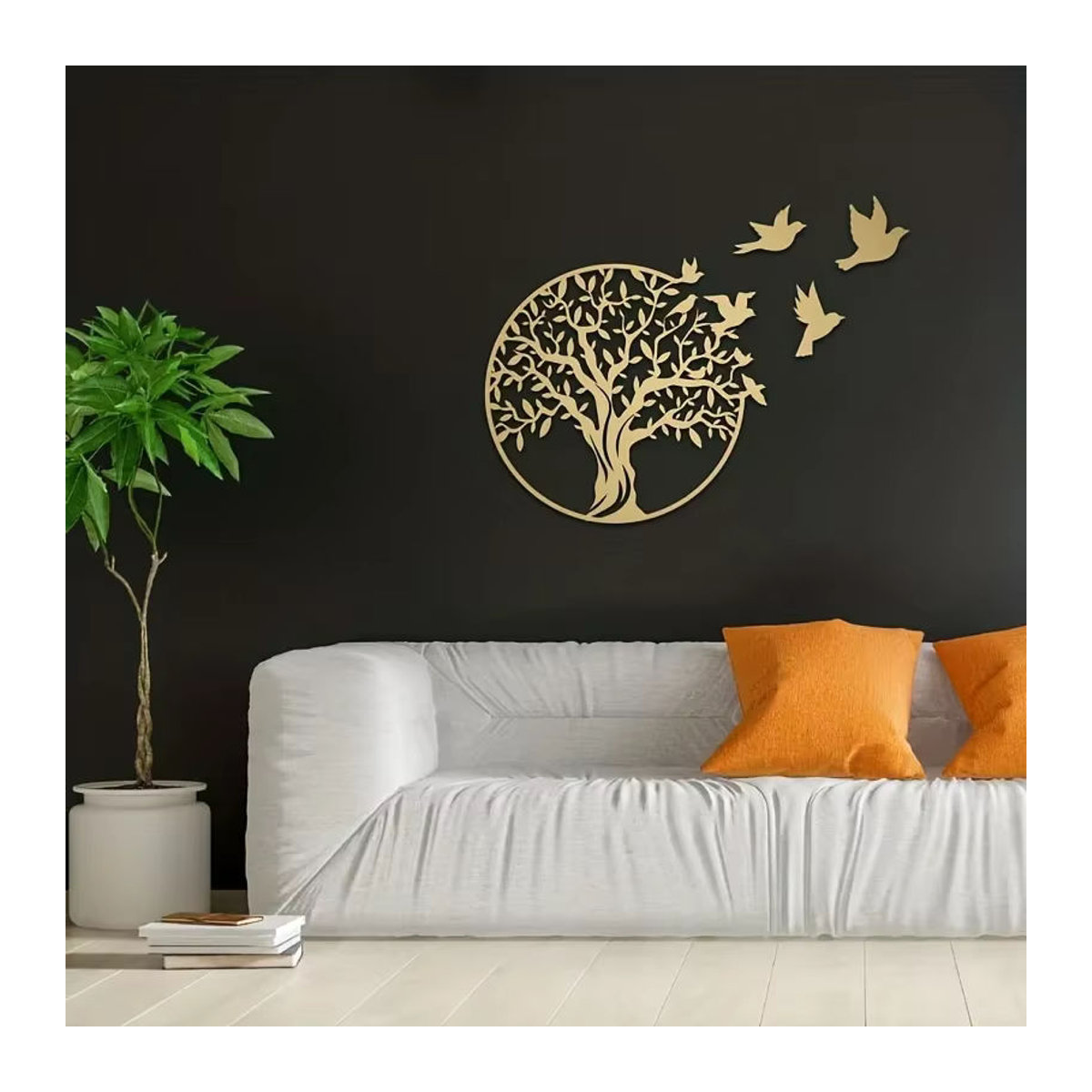 CIFbuy Baum des Lebens Wanddekoration aus Metall mit Vögeln, Schwarz, Rund, 30 x 30 cm - Bild 4