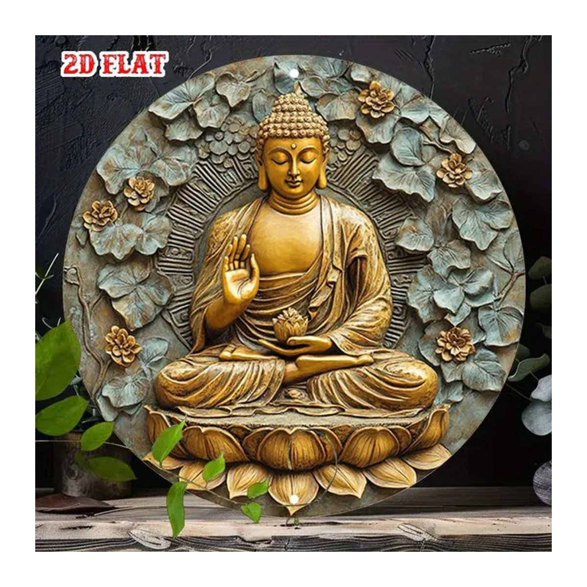 CIFBUY Buddha Meditierend Metall-Wandkunst in Gold, Runde Zen-Dekoration mit Lotus-Blumen und floralem Design im Vintage-Stil - Bild 1