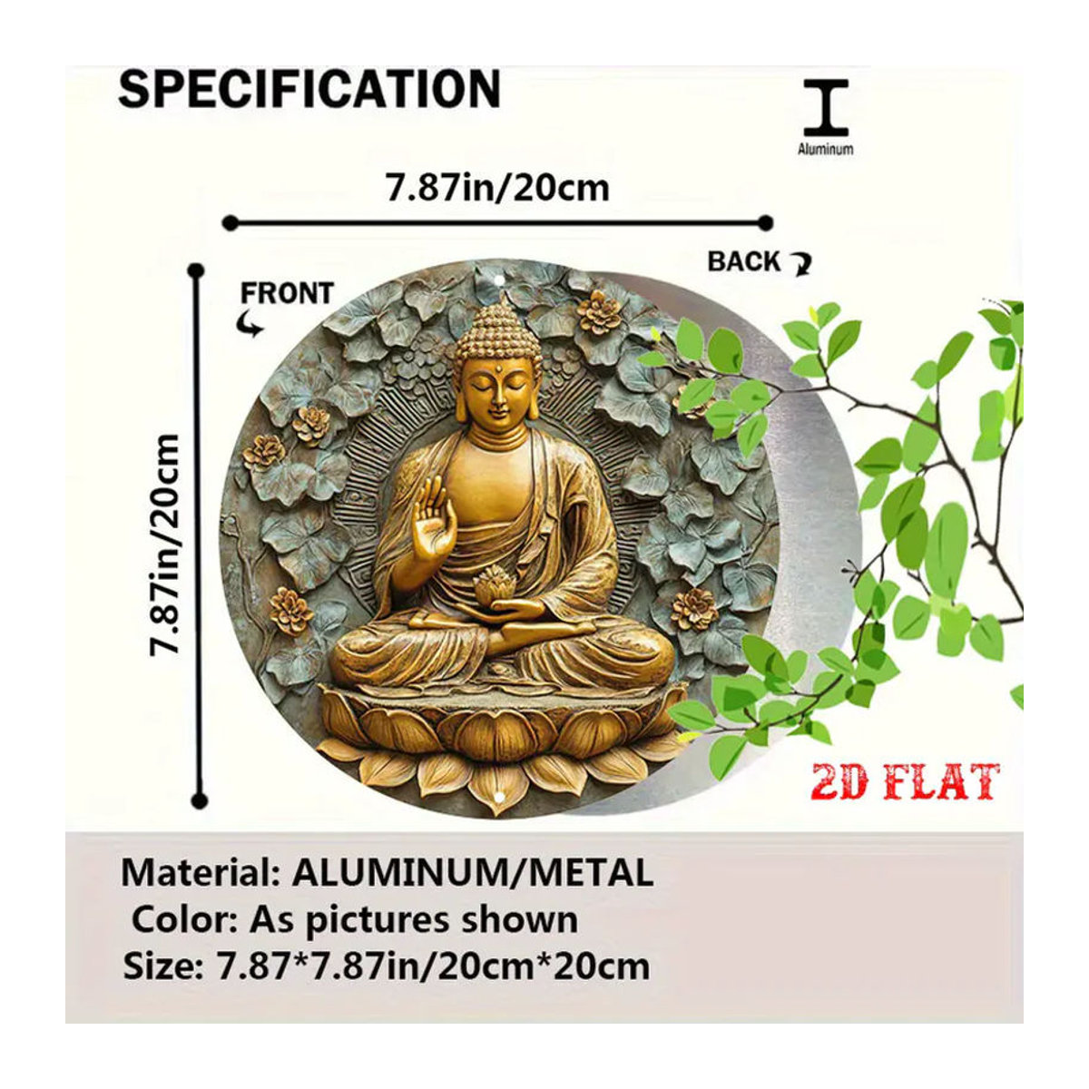 CIFBUY Buddha Meditierend Metall-Wandkunst in Gold, Runde Zen-Dekoration mit Lotus-Blumen und floralem Design im Vintage-Stil - Bild 2
