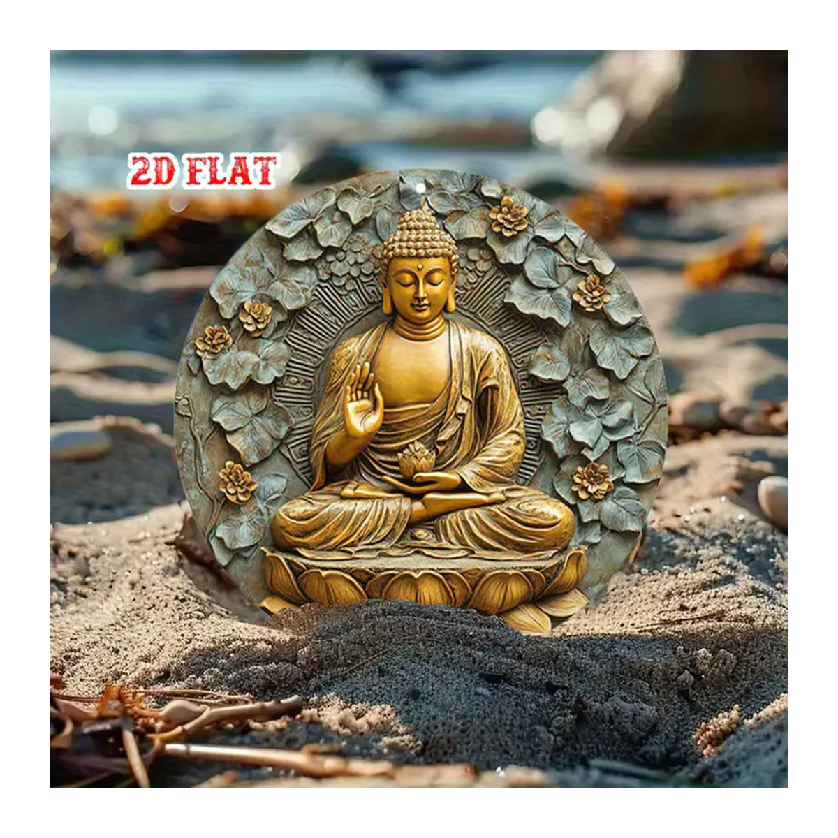 CIFBUY Buddha Meditierend Metall-Wandkunst in Gold, Runde Zen-Dekoration mit Lotus-Blumen und floralem Design im Vintage-Stil - Bild 4