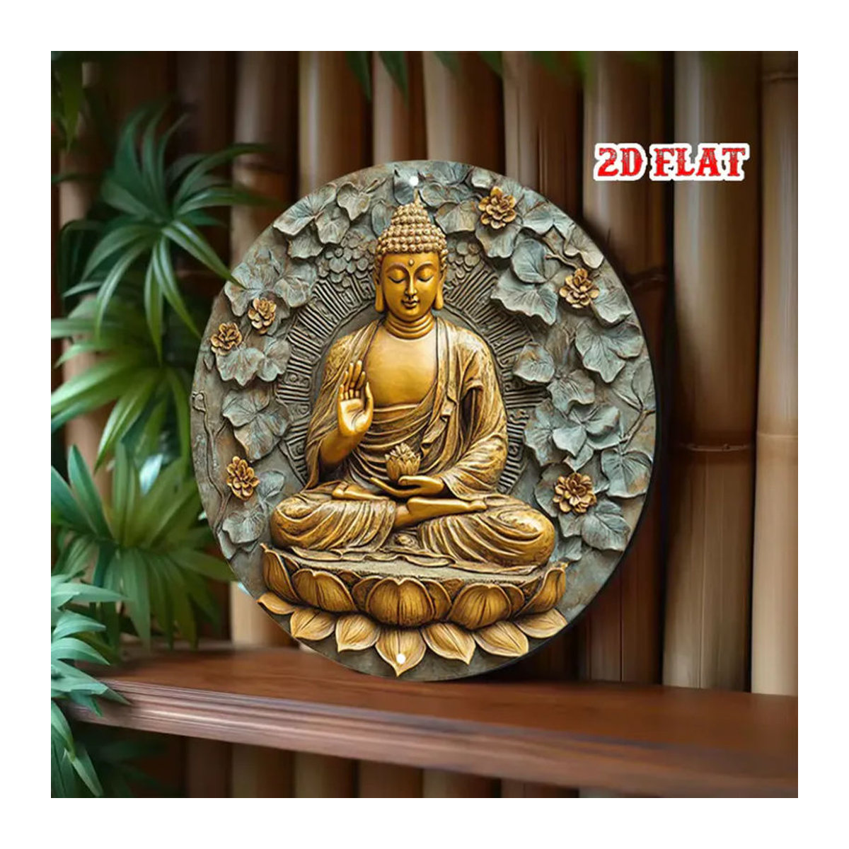 CIFBUY Buddha Meditierend Metall-Wandkunst in Gold, Runde Zen-Dekoration mit Lotus-Blumen und floralem Design im Vintage-Stil - Bild 5