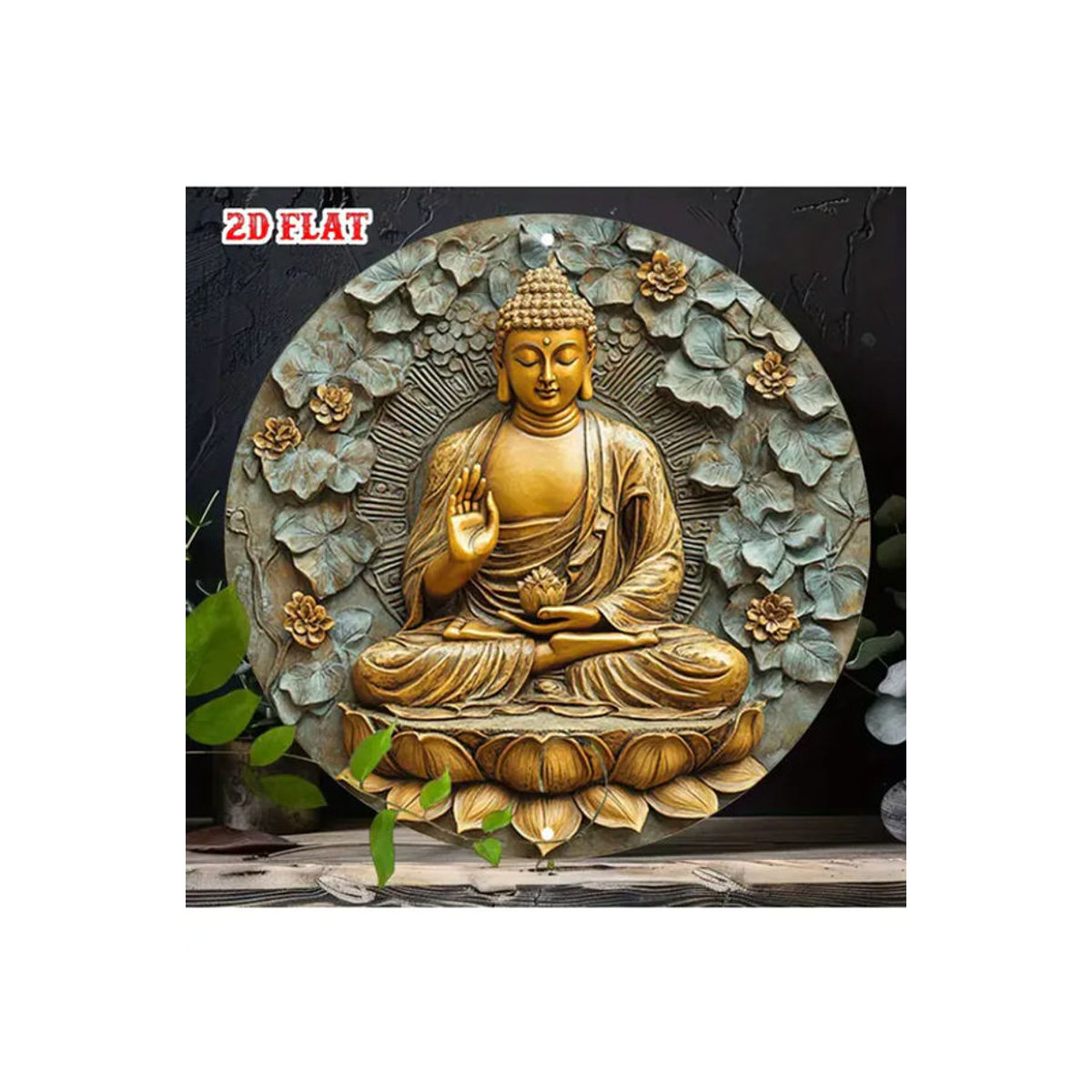CIFBUY Buddha Meditierend Metall-Wandkunst in Gold, Runde Zen-Dekoration mit Lotus-Blumen und floralem Design im Vintage-Stil - Bild 7