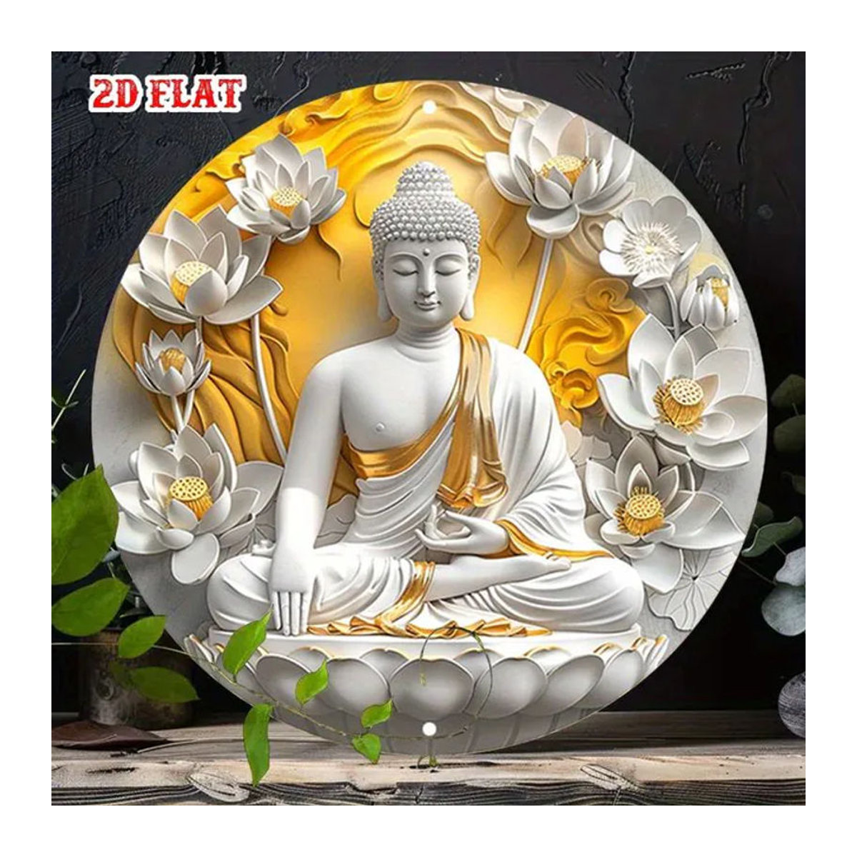 CIFBUY Buddha-Metallschild in Gold mit Lotus-Motiv, quadratische Wanddekoration im orientalischen Stil - Bild 1