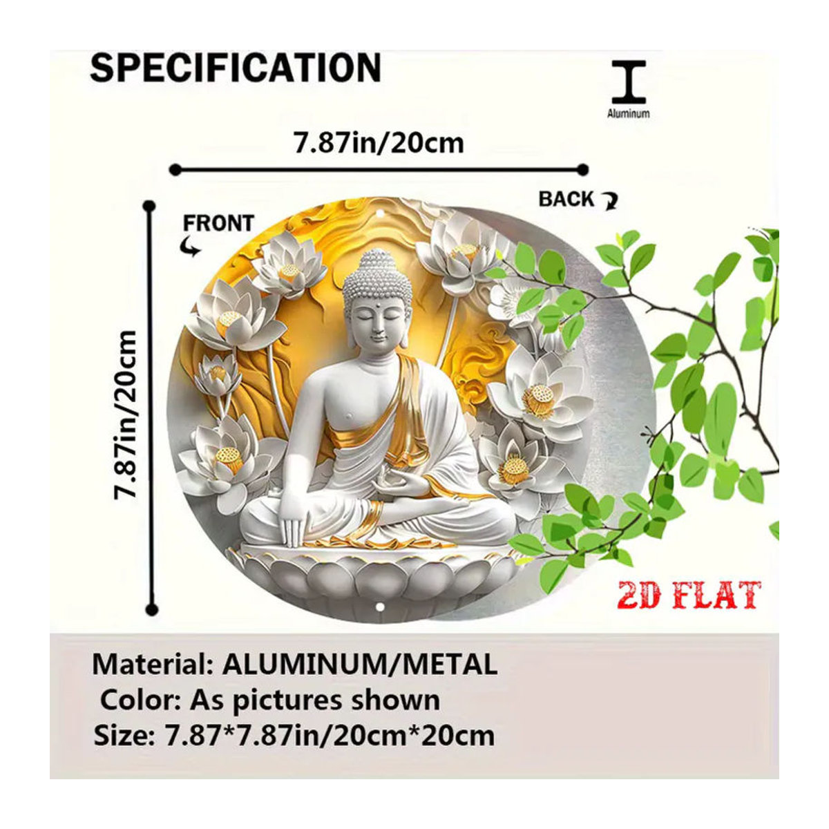 CIFBUY Buddha-Metallschild in Gold mit Lotus-Motiv, quadratische Wanddekoration im orientalischen Stil - Bild 2