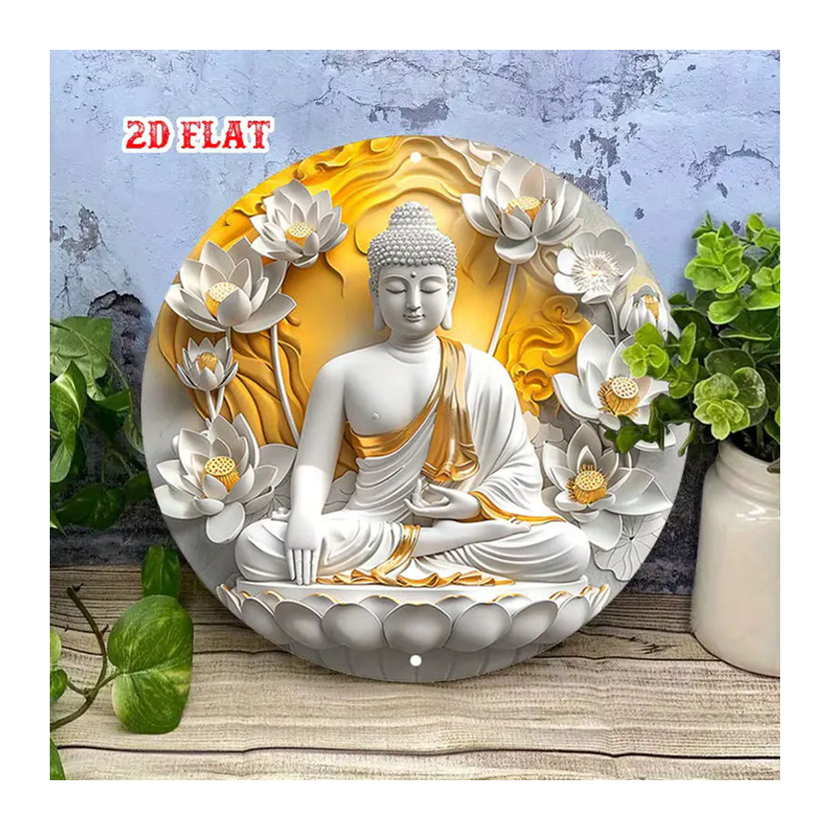 CIFBUY Buddha-Metallschild in Gold mit Lotus-Motiv, quadratische Wanddekoration im orientalischen Stil - Bild 3