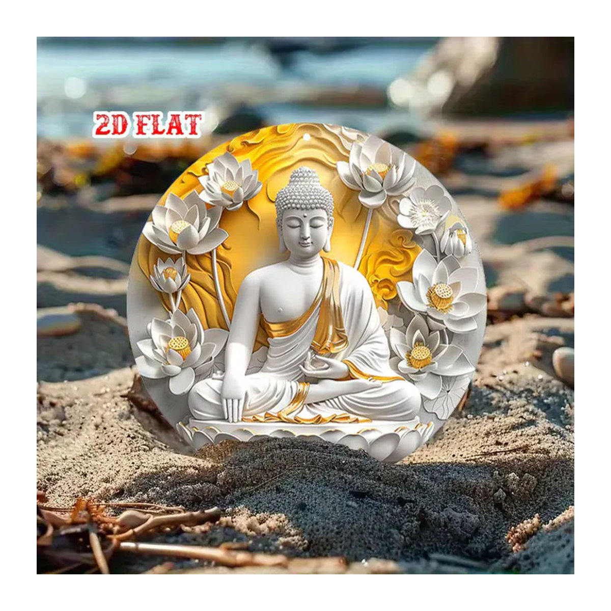 CIFBUY Buddha-Metallschild in Gold mit Lotus-Motiv, quadratische Wanddekoration im orientalischen Stil - Bild 4