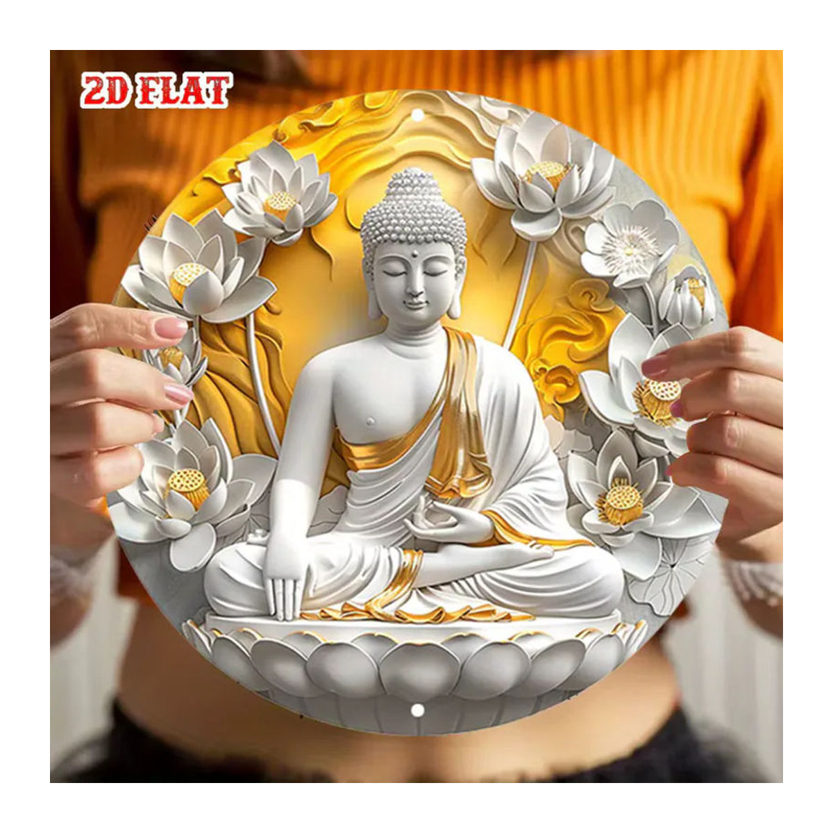 CIFBUY Buddha-Metallschild in Gold mit Lotus-Motiv, quadratische Wanddekoration im orientalischen Stil - Bild 6