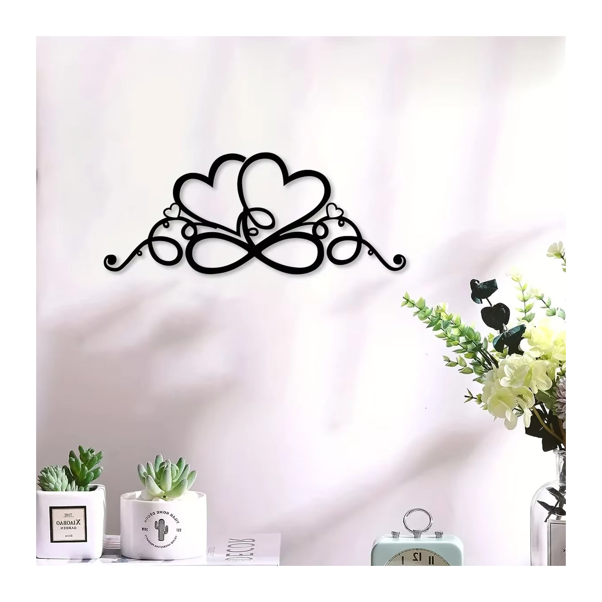CIFBUY Double Love Butterfly Festival Wanddekoration aus Eisen in Schwarz mit Schmetterlingen und Herzen als Hängekunsthandwerk für Wohnzimmer, Schlafzimmer oder Außenbereich - Bild 3