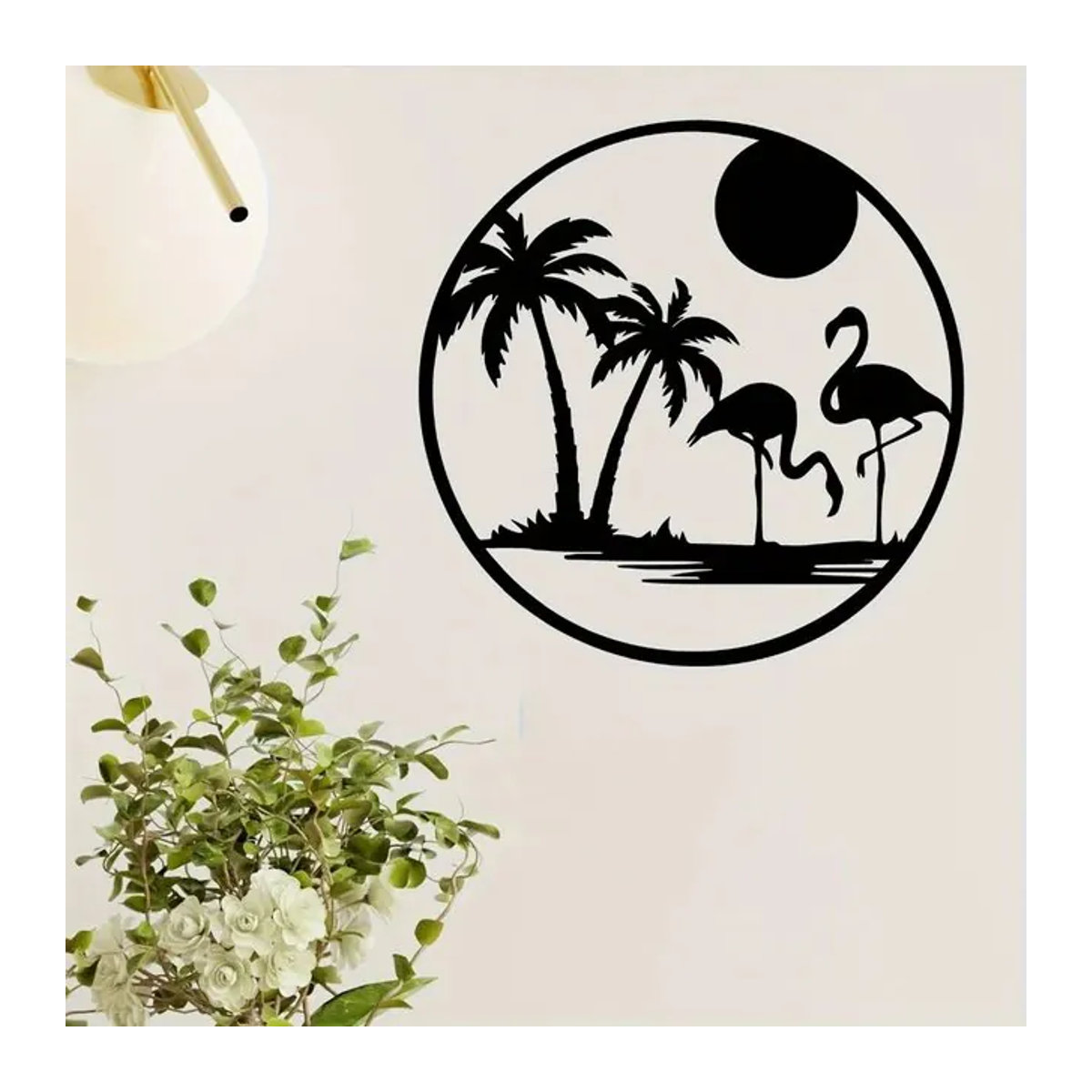 CIFBUY Flamingo Palme Metall-Wandkunst Schwarz, Wetterfeste Tropische Outdoor-Gartendekoration, B/H: 30,48 x 30,48 cm - Bild 1