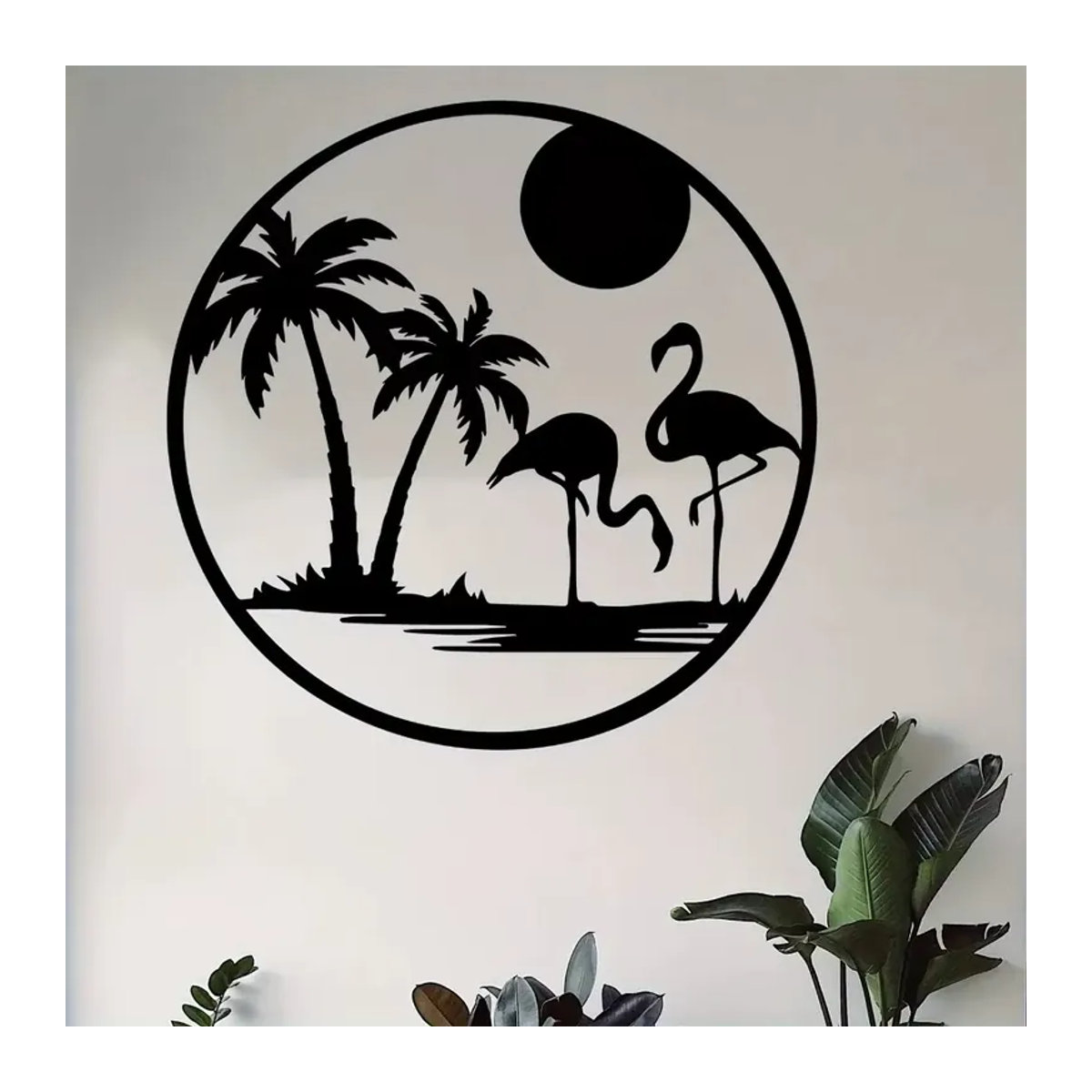 CIFBUY Flamingo Palme Metall-Wandkunst Schwarz, Wetterfeste Tropische Outdoor-Gartendekoration, B/H: 30,48 x 30,48 cm - Bild 2