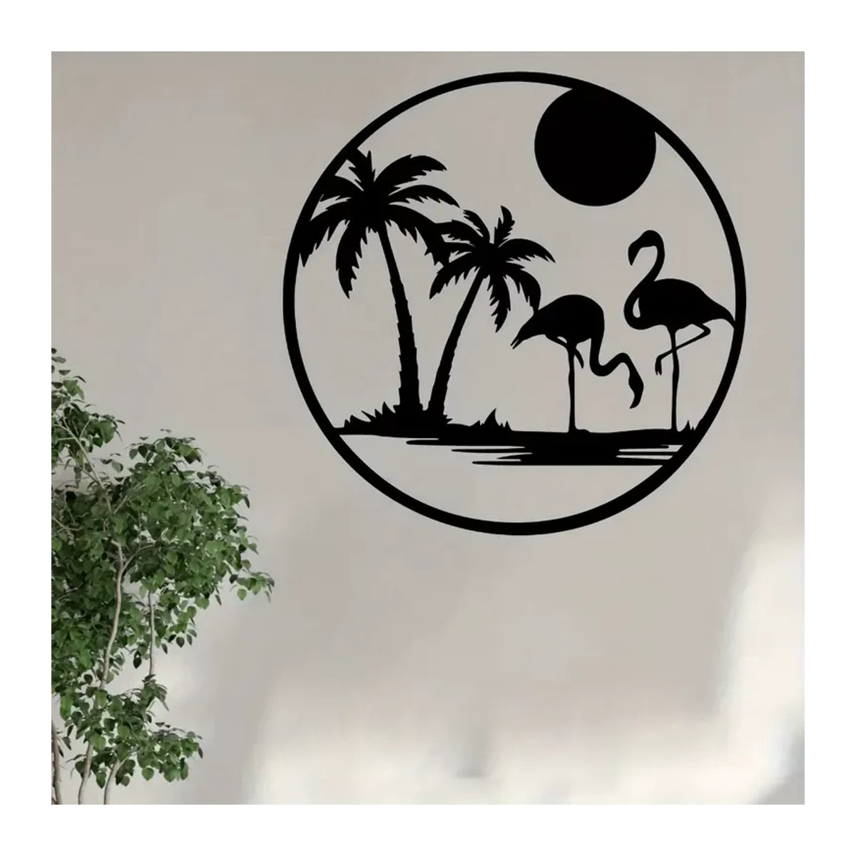 CIFBUY Flamingo Palme Metall-Wandkunst Schwarz, Wetterfeste Tropische Outdoor-Gartendekoration, B/H: 30,48 x 30,48 cm - Bild 4