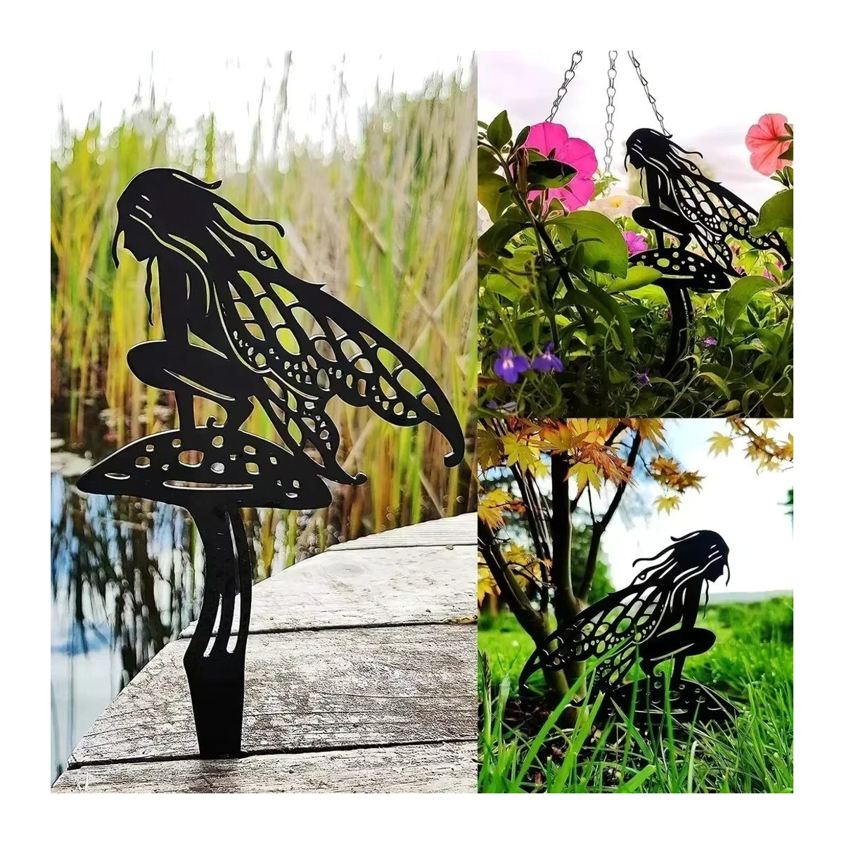 CIFBUY Gartenfee aus Metall in Schwarz als hängende Außendekoration für deinen Garten und deine Terrasse - Bild 4