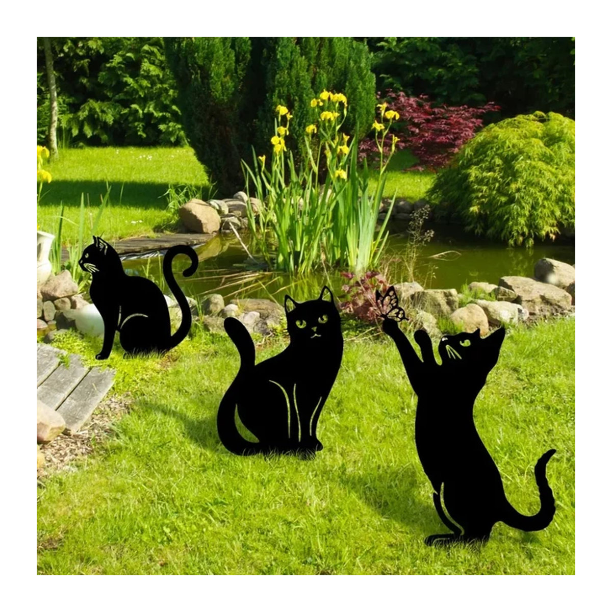 CIFBUY Gartenstecker Katzenfamilie im Tiki-Stil, dekorative Katzensilhouette für Garten und Rasen, Schwarz - Bild 1