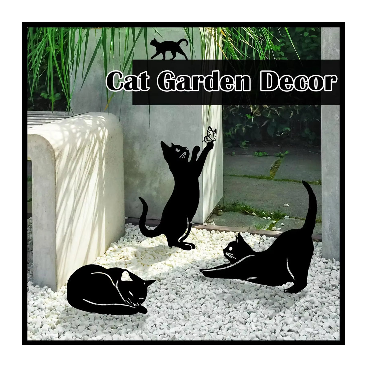 CIFBUY Gartenstecker Katzenfamilie im Tiki-Stil, dekorative Katzensilhouette für Garten und Rasen, Schwarz - Bild 3