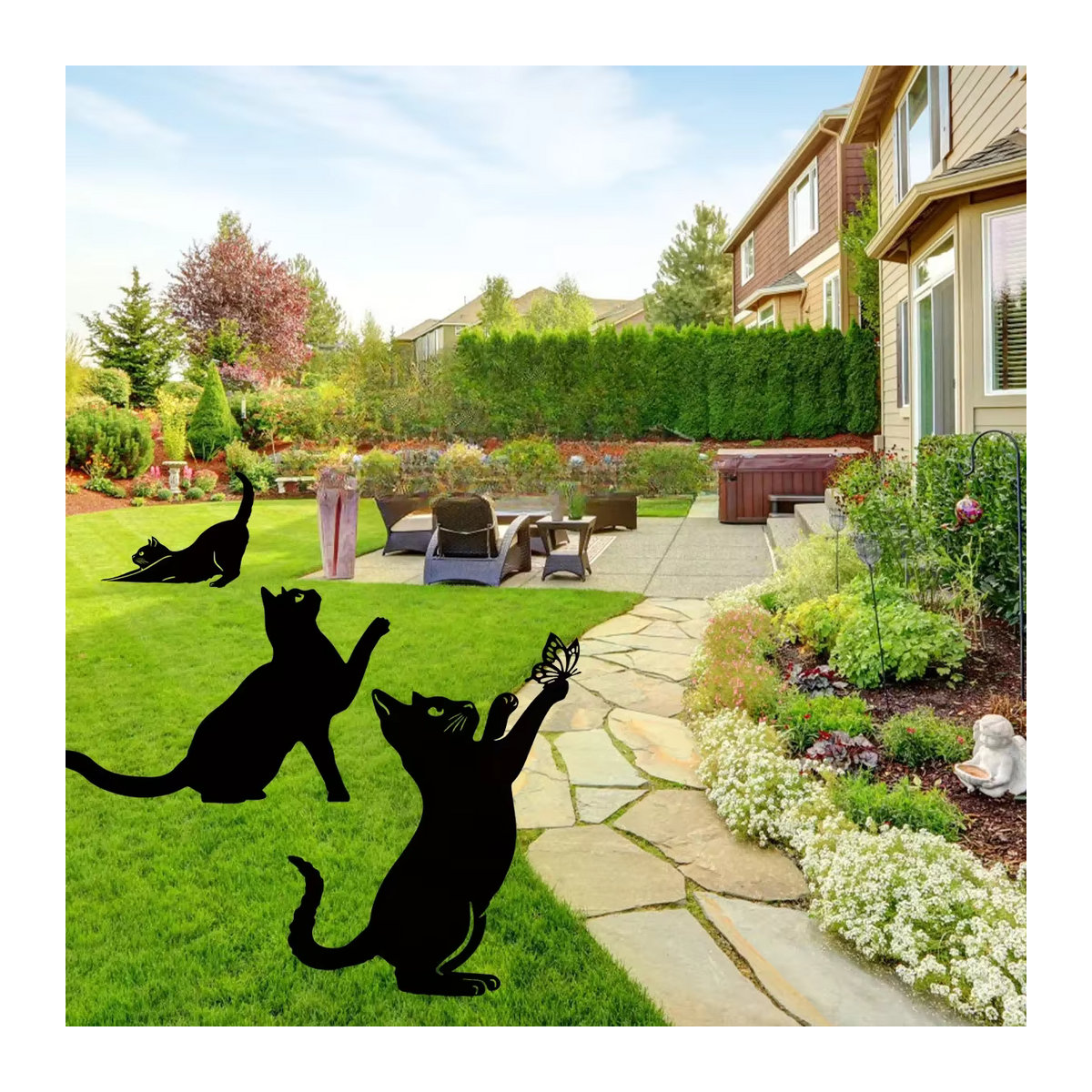CIFBUY Gartenstecker Katzenfamilie im Tiki-Stil, dekorative Katzensilhouette für Garten und Rasen, Schwarz - Bild 4