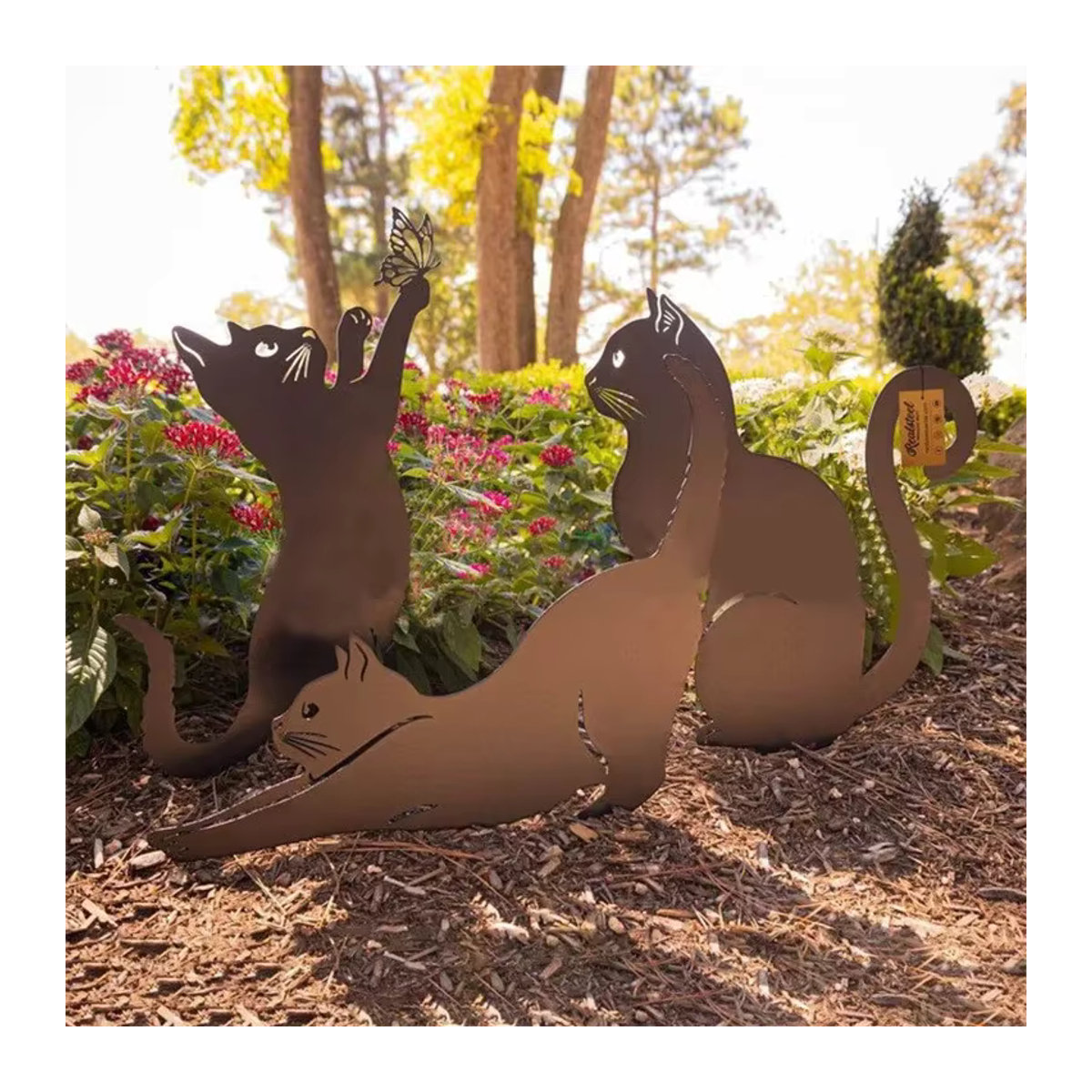 CIFBUY Gartenstecker Katzenfamilie im Tiki-Stil, dekorative Katzensilhouette für Garten und Rasen, Schwarz - Bild 6