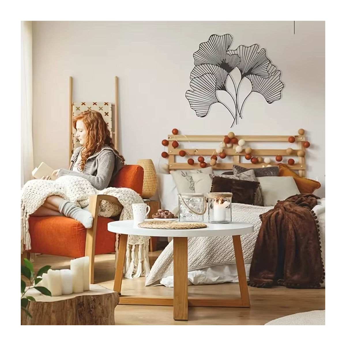 CIFBUY Ginkgoblatt Wanddekoration aus Metall in Schwarz, Moderne Florale Wandkunst für deine Inneneinrichtung - Bild 2