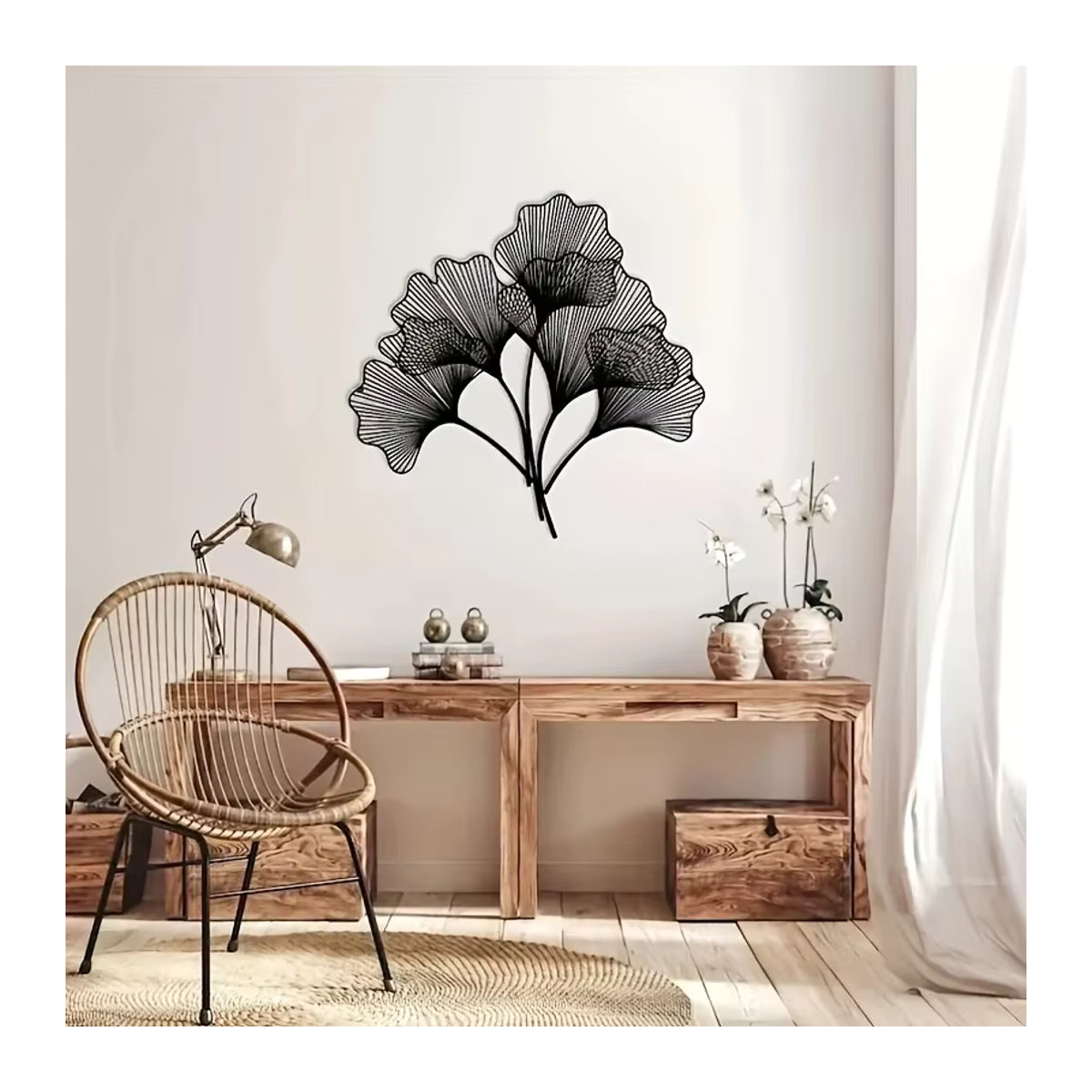 CIFBUY Ginkgoblatt Wanddekoration aus Metall in Schwarz, Moderne Florale Wandkunst für deine Inneneinrichtung - Bild 5