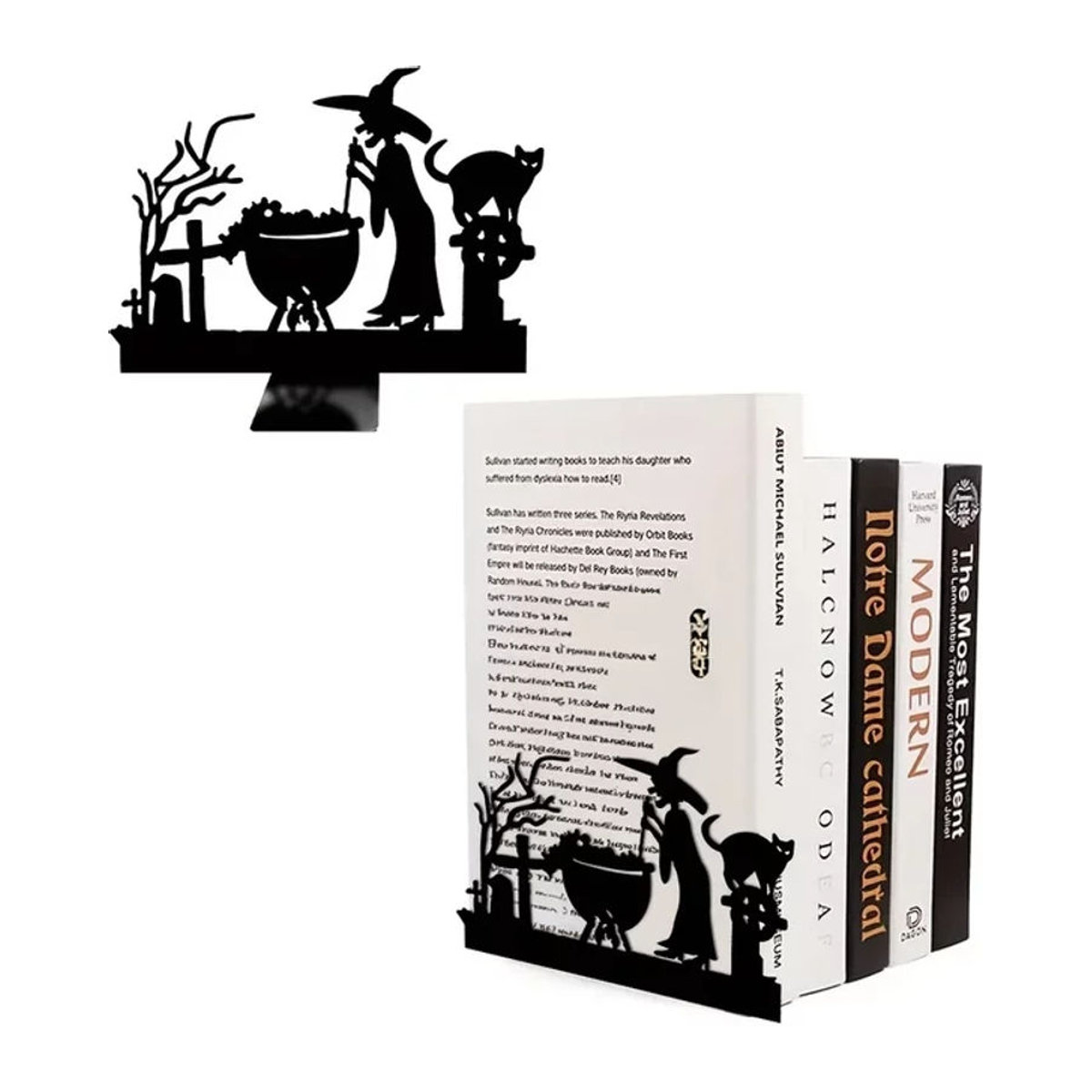 CIFBUY Halloween Hexen-Dekoration aus Metall in Schwarz als figurative Buchstütze oder Wanddeko - Bild 1