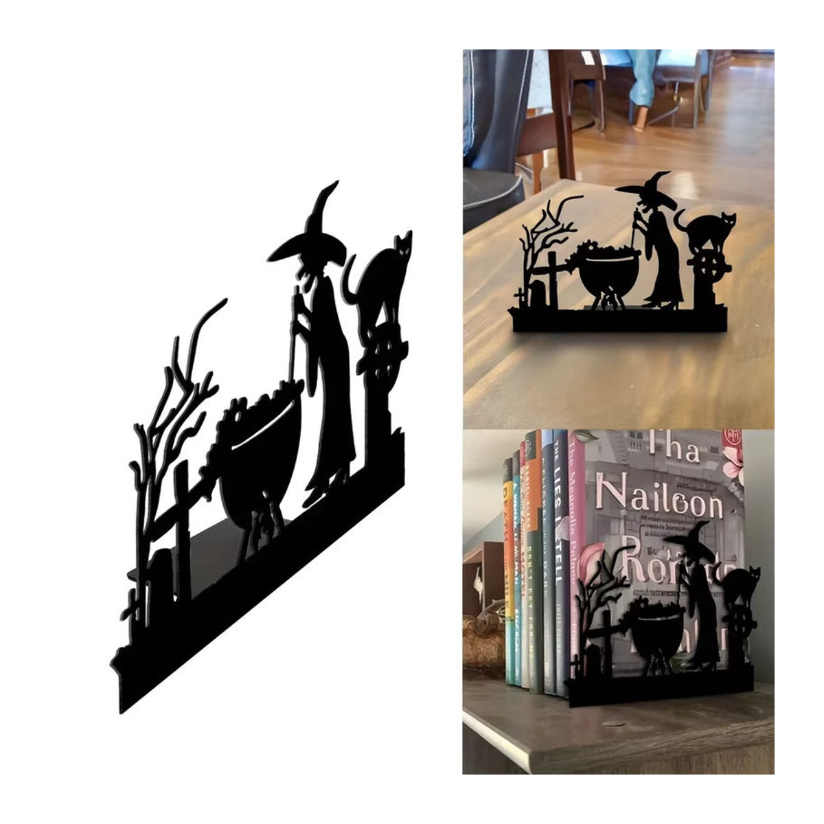CIFBUY Halloween Hexen-Dekoration aus Metall in Schwarz als figurative Buchstütze oder Wanddeko - Bild 3