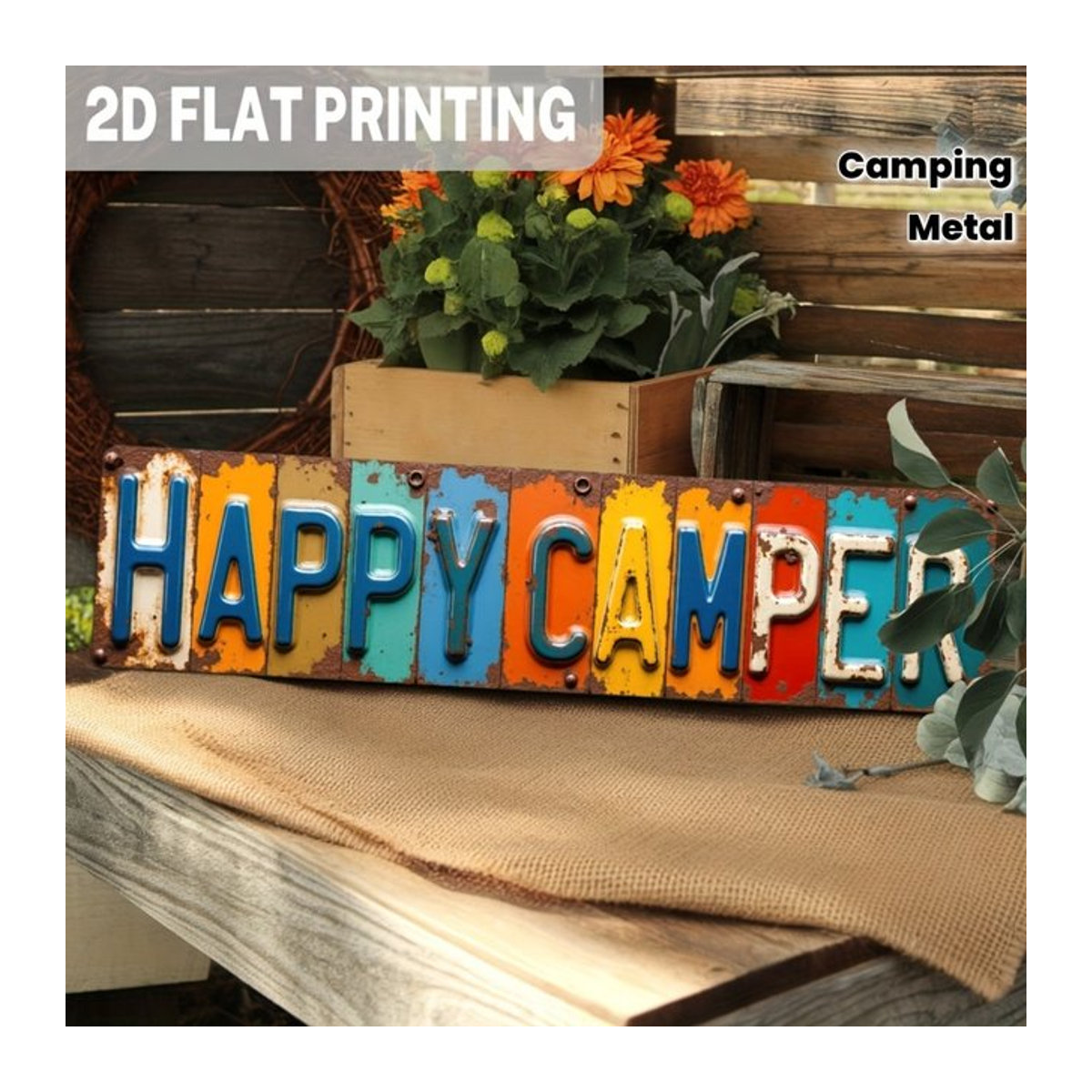 CIFBUY Happy Camper Metallschild Camping-Dekoration im Vintage-Stil für Innen und Außen, Breite: 3,9 Zoll, Höhe: 15,7 Zoll - Bild 1