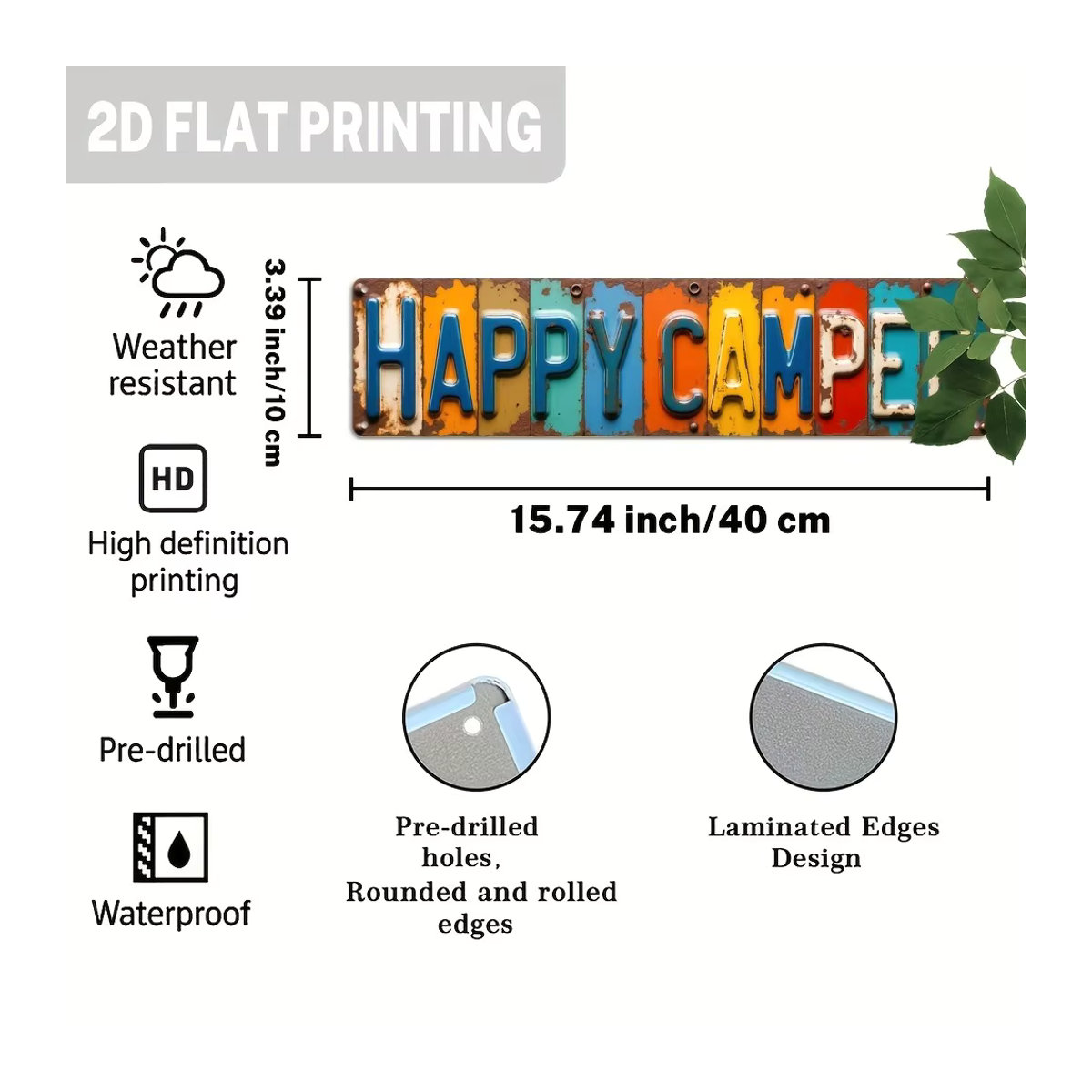 CIFBUY Happy Camper Metallschild Camping-Dekoration im Vintage-Stil für Innen und Außen, Breite: 3,9 Zoll, Höhe: 15,7 Zoll - Bild 2
