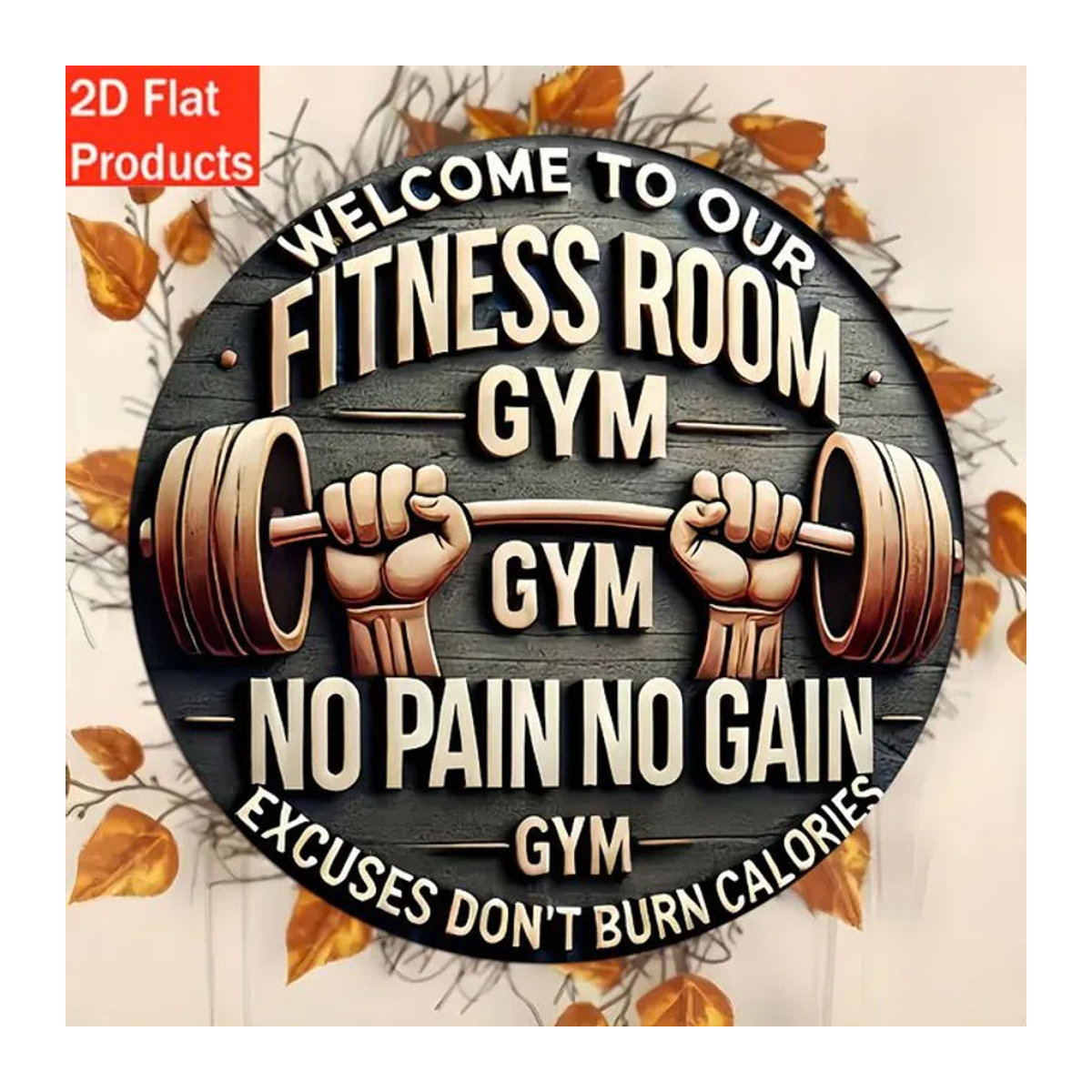 CIFBUY Holz-Fitnessplakette Kein Schmerz kein Gewinn, runde Motivationsdeko in Schwarz mit Schnur zum Aufhängen - Bild 1