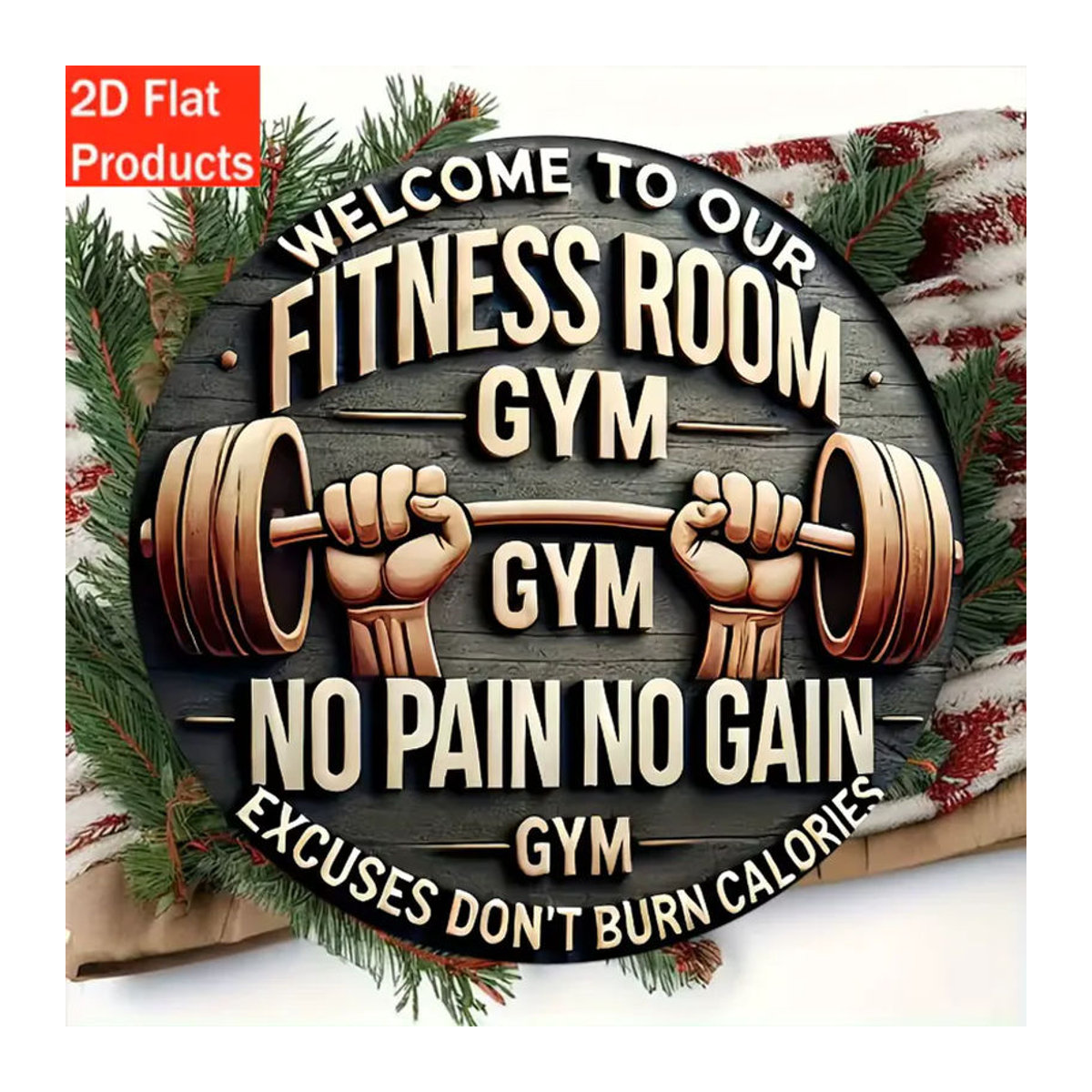 CIFBUY Holz-Fitnessplakette Kein Schmerz kein Gewinn, runde Motivationsdeko in Schwarz mit Schnur zum Aufhängen - Bild 3