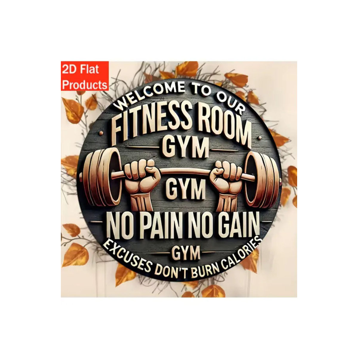 CIFBUY Holz-Fitnessplakette Kein Schmerz kein Gewinn, runde Motivationsdeko in Schwarz mit Schnur zum Aufhängen - Bild 6