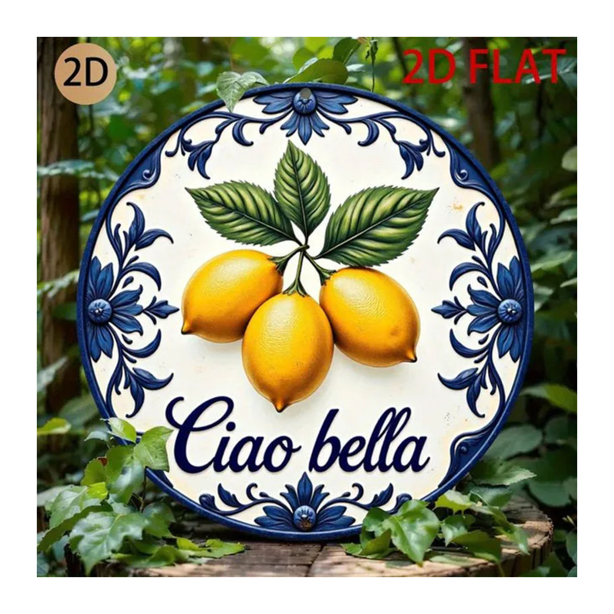 CIFBUY Keramik-Wandkunst Ciao Bella Schild mit Zitronen und Blumen in Weiß, runde Vintage Wanddekoration - Bild 1