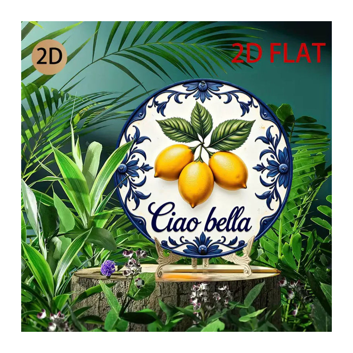 CIFBUY Keramik-Wandkunst Ciao Bella Schild mit Zitronen und Blumen in Weiß, runde Vintage Wanddekoration - Bild 5