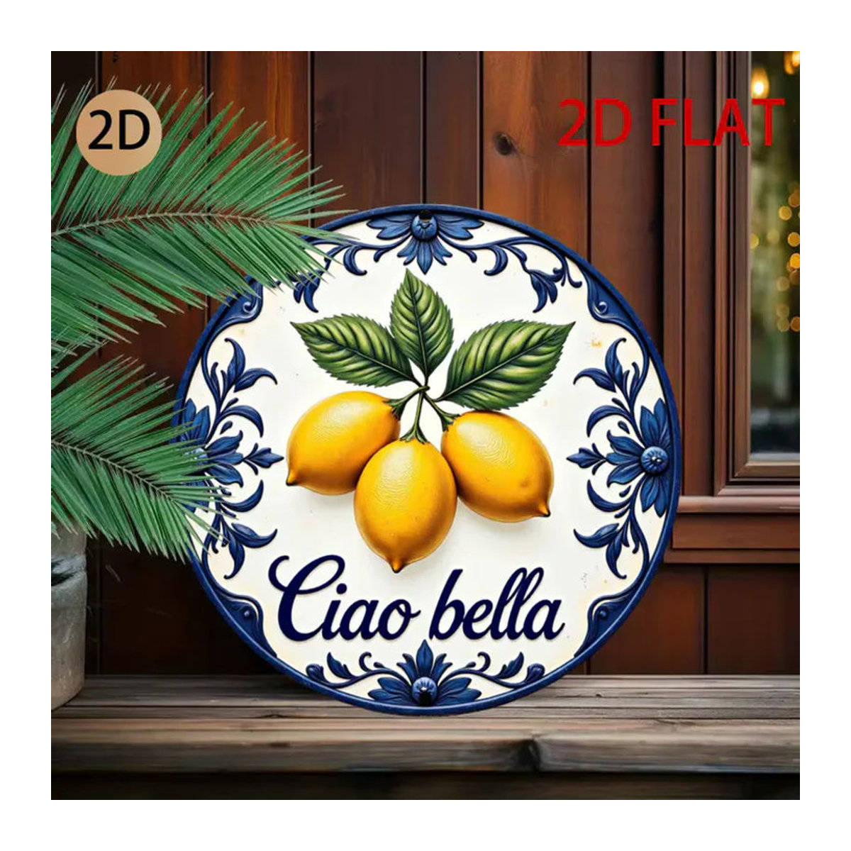 CIFBUY Keramik-Wandkunst Ciao Bella Schild mit Zitronen und Blumen in Weiß, runde Vintage Wanddekoration - Bild 6