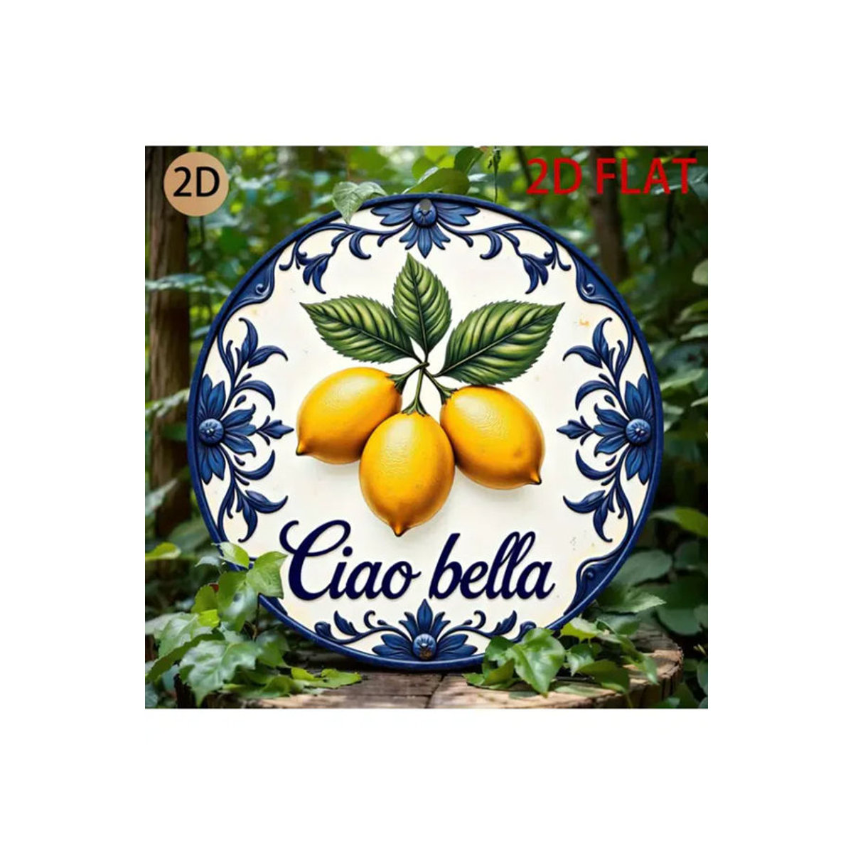 CIFBUY Keramik-Wandkunst Ciao Bella Schild mit Zitronen und Blumen in Weiß, runde Vintage Wanddekoration - Bild 7