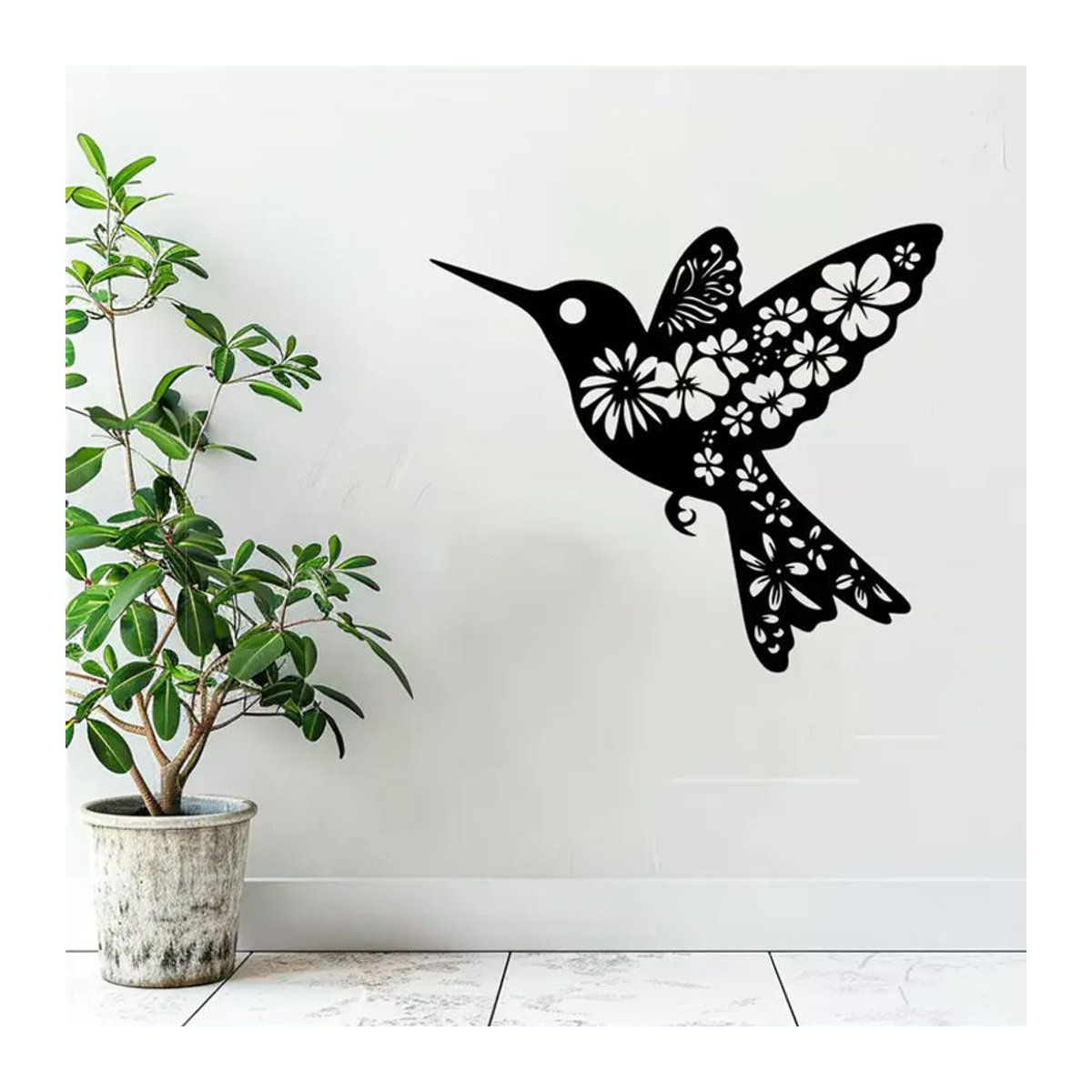CIFBUY Kolibri Metall-Wandkunst Schwarz, Rostbeständiges Eisen-Wandbild für Außenbereich und Heimdekoration, B/H/T: 30 x 30 x 30 cm - Bild 2