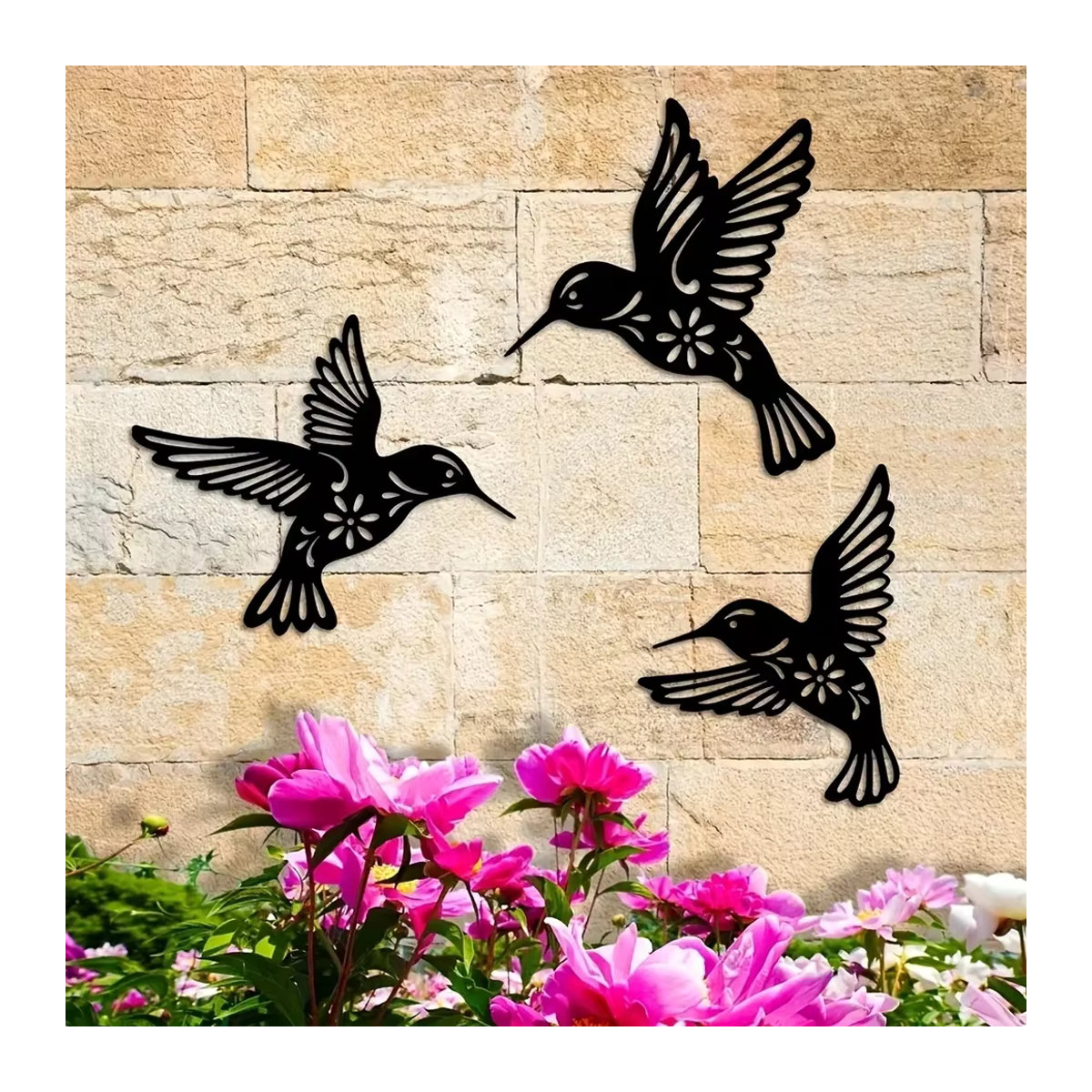 CIFBUY Kolibri Wandkunst aus Metall in Schwarz, wasserfeste Vogel Skulptur als dekorativer Wandbehang für Garten und Außenbereich - Bild 3