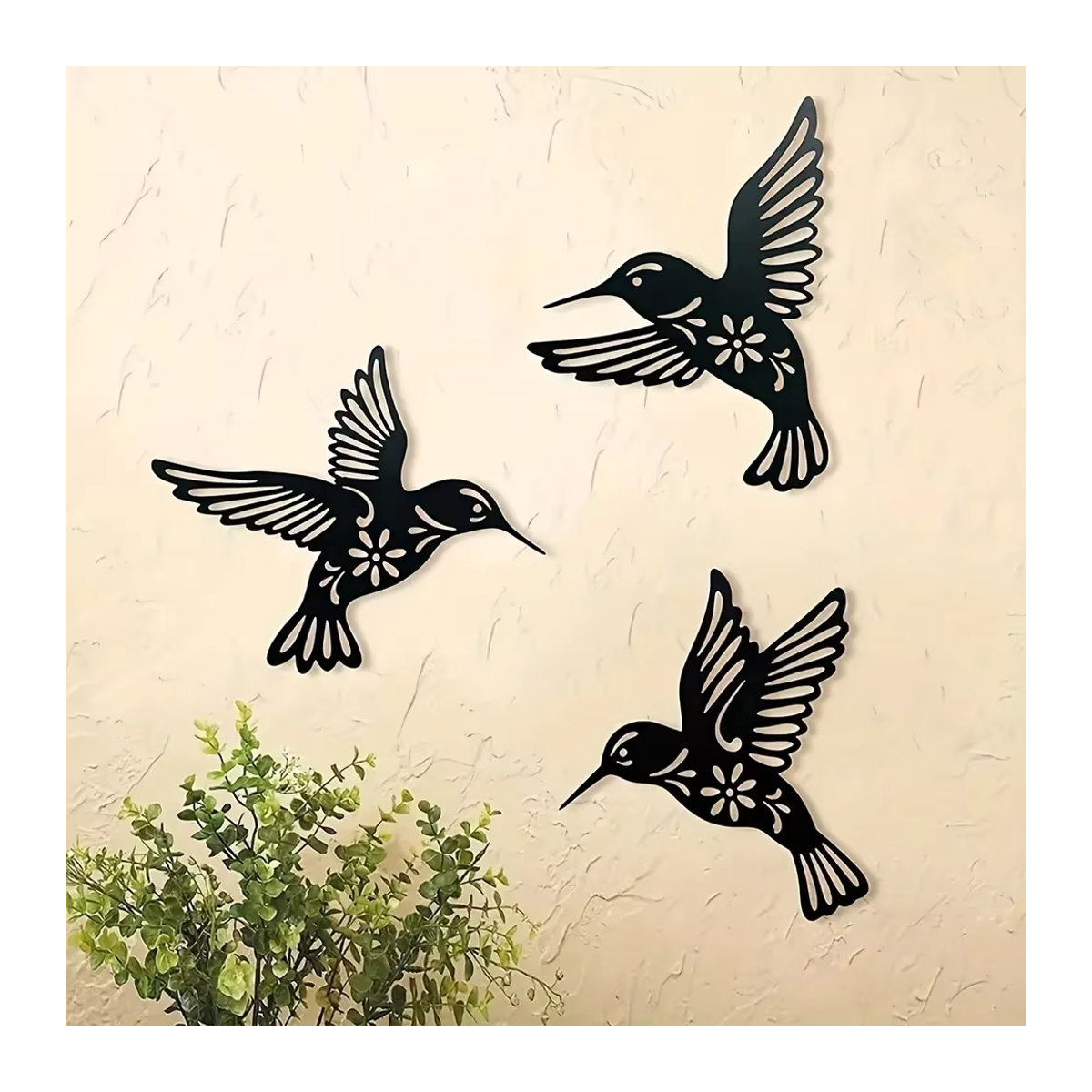 CIFBUY Kolibri Wandkunst aus Metall in Schwarz, wasserfeste Vogel Skulptur als dekorativer Wandbehang für Garten und Außenbereich - Bild 4