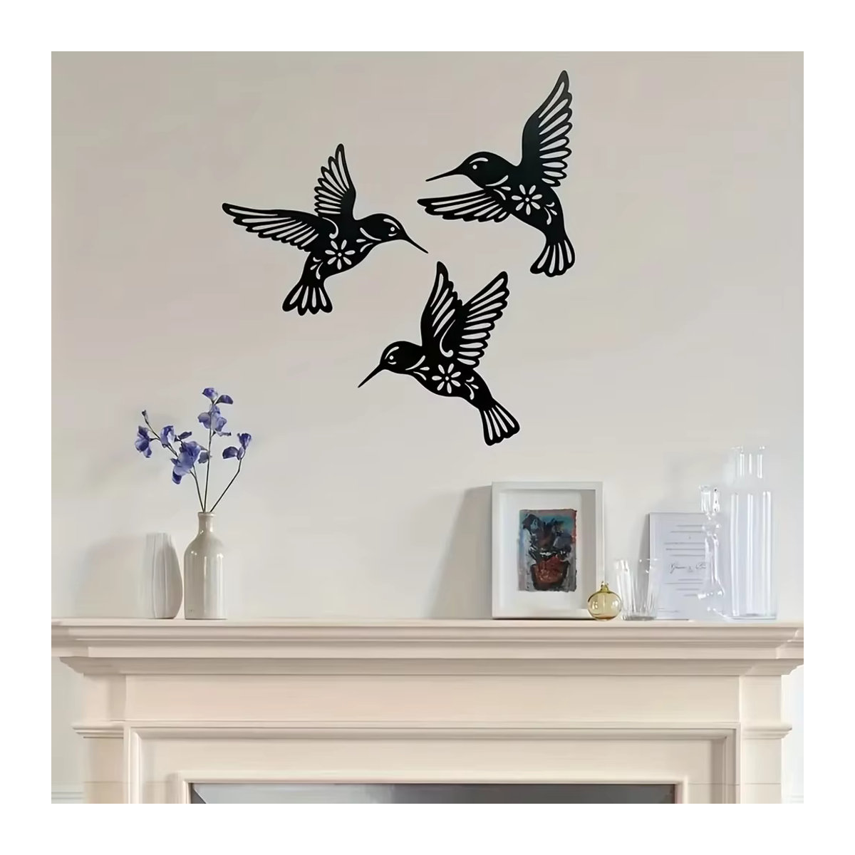 CIFBUY Kolibri Wandkunst aus Metall in Schwarz, wasserfeste Vogel Skulptur als dekorativer Wandbehang für Garten und Außenbereich - Bild 5
