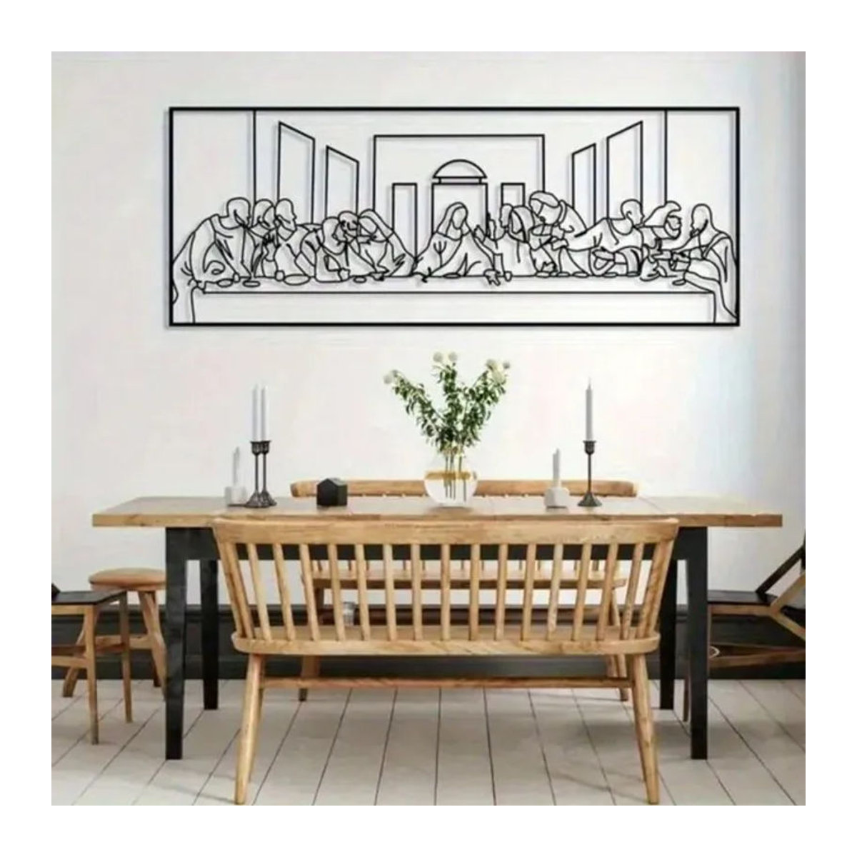 CIFBUY Letztes Abendmahl Metall-Wandkunst in Schwarz, minimalistische Linienkunst-Dekoration im Querformat, B: 30 cm, H: 11,5 cm - Bild 1