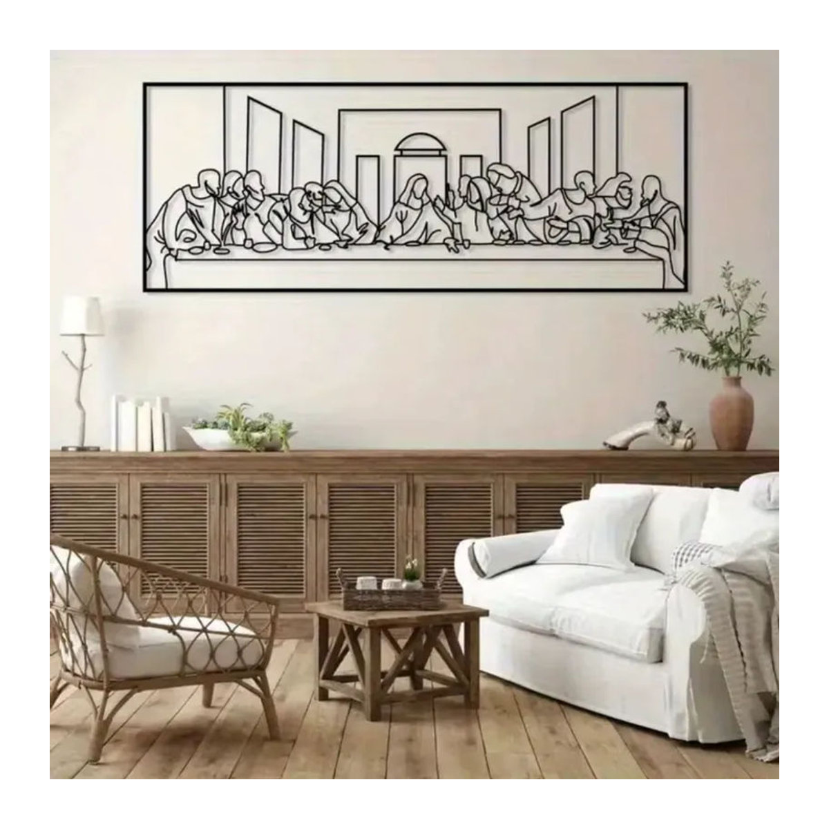 CIFBUY Letztes Abendmahl Metall-Wandkunst in Schwarz, minimalistische Linienkunst-Dekoration im Querformat, B: 30 cm, H: 11,5 cm - Bild 6