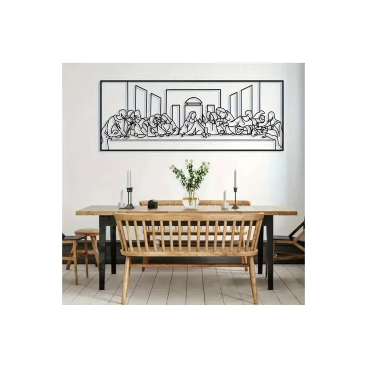 CIFBUY Letztes Abendmahl Metall-Wandkunst in Schwarz, minimalistische Linienkunst-Dekoration im Querformat, B: 30 cm, H: 11,5 cm - Bild 7