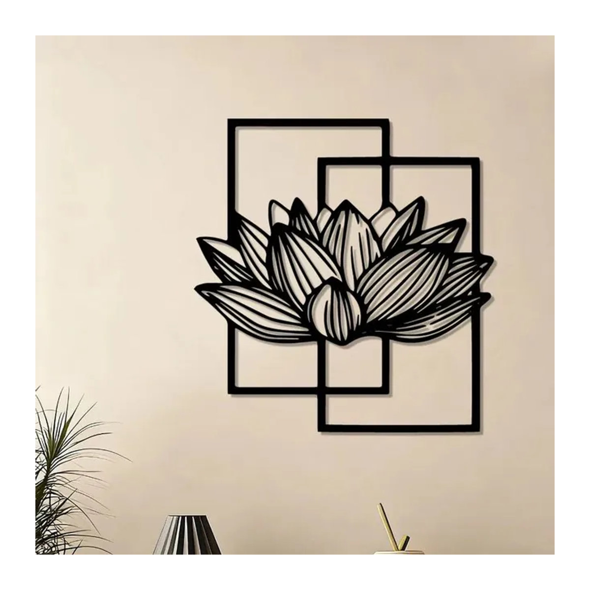 CIFBUY Lotusblumen Metallwandkunst Schwarz, Rostbeständige Eisen-Zen-Garten-Skulptur für Innen- und Außendekoration, B/H/T: 30,48 x 30,48 x 30,48 cm - Bild 1