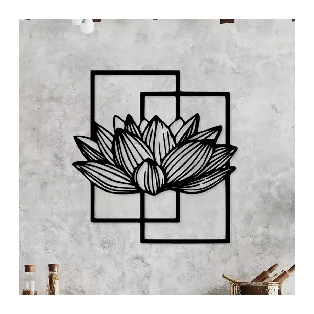 CIFBUY Lotusblumen Metallwandkunst Schwarz, Rostbeständige Eisen-Zen-Garten-Skulptur für Innen- und Außendekoration, B/H/T: 30,48 x 30,48 x 30,48 cm - Bild 4
