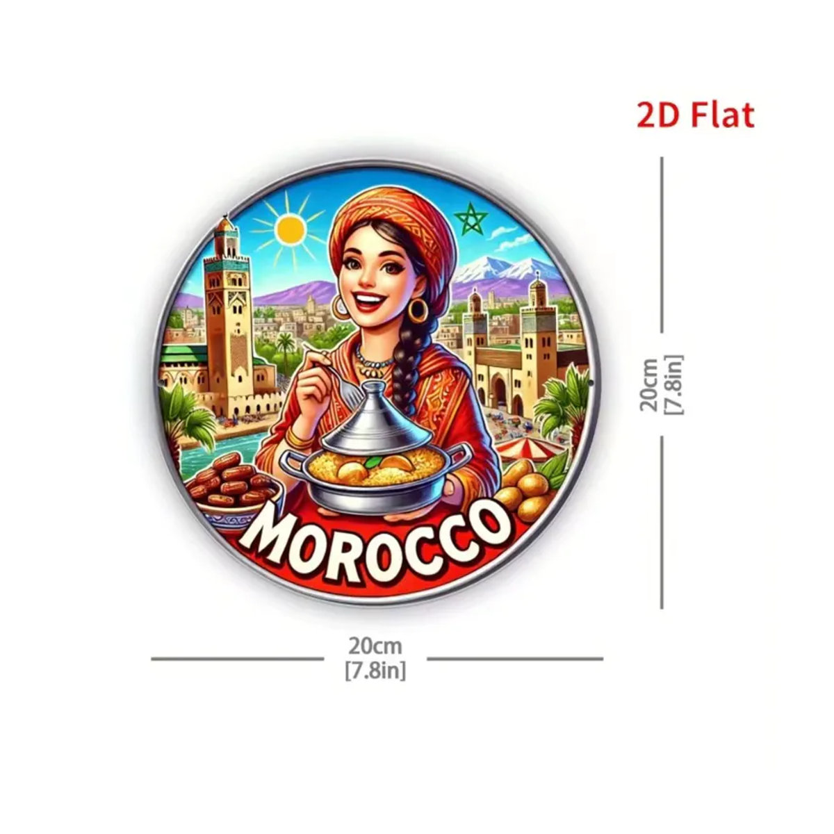 CIFBUY Marokkanische Metall-Wandkunst Vintage Frau mit Tagine-Topf und Marrakesch-Stadtlandschaft, mehrfarbig, rund - Bild 5