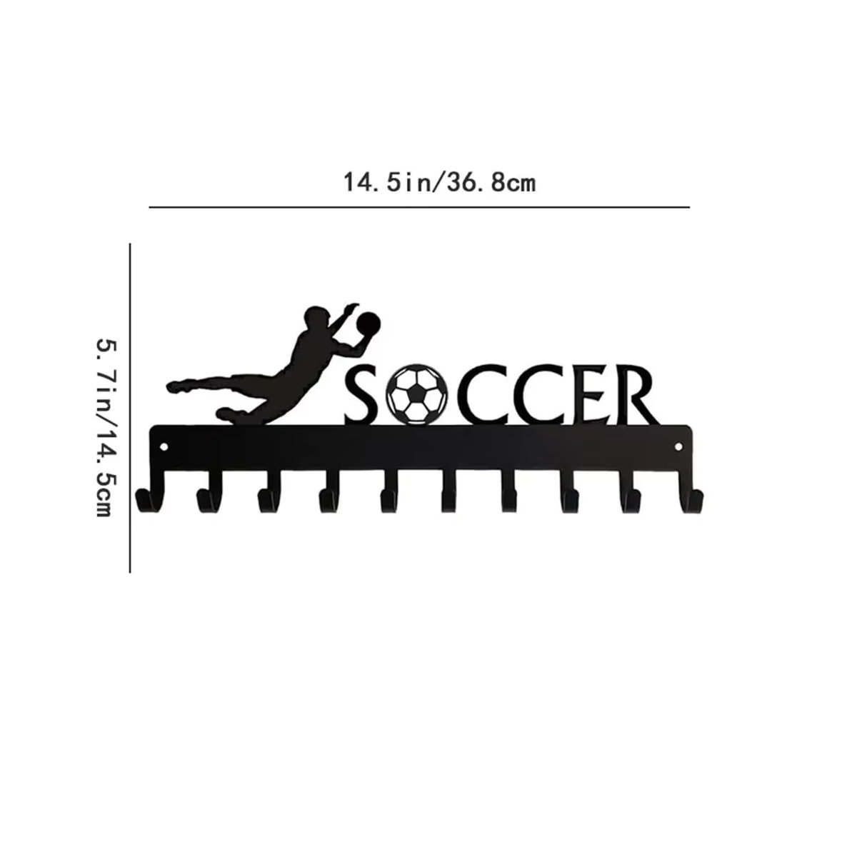 CIFBUY Medaillenaufhänger Fußball-Torwart aus Metall mit 10 Haken in Schwarz als Wandorganizer für Schlüssel und Handtücher - Bild 2