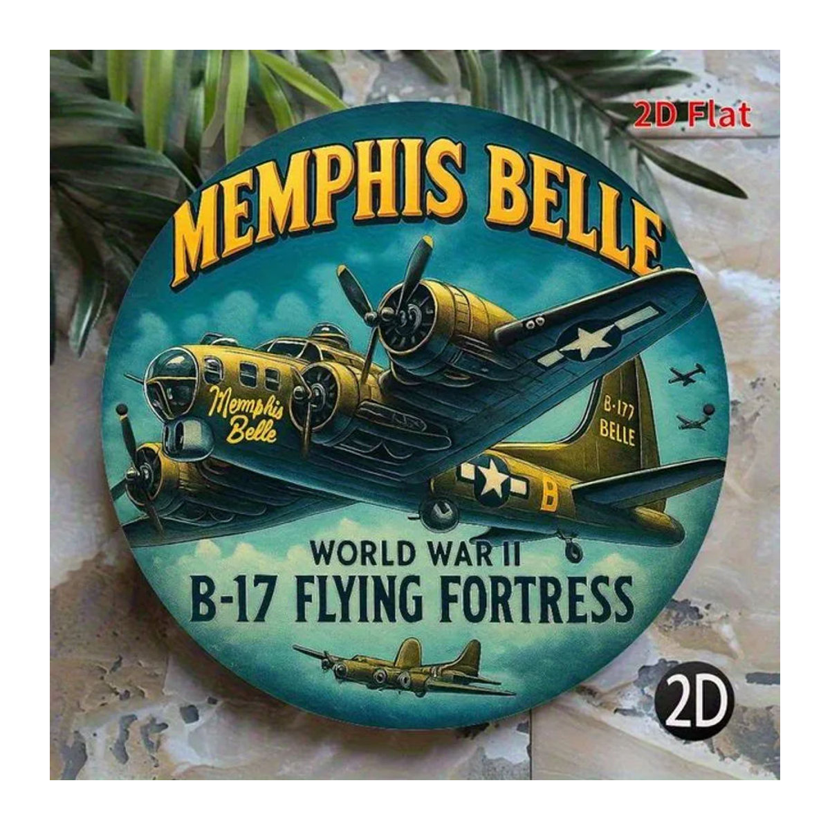 CIFBUY Memphis Belle B-17 Flying Fortress Metall-Wandkunst WWII Bomber Rundschild Vintage Dekoration mehrfarbig - Bild 1