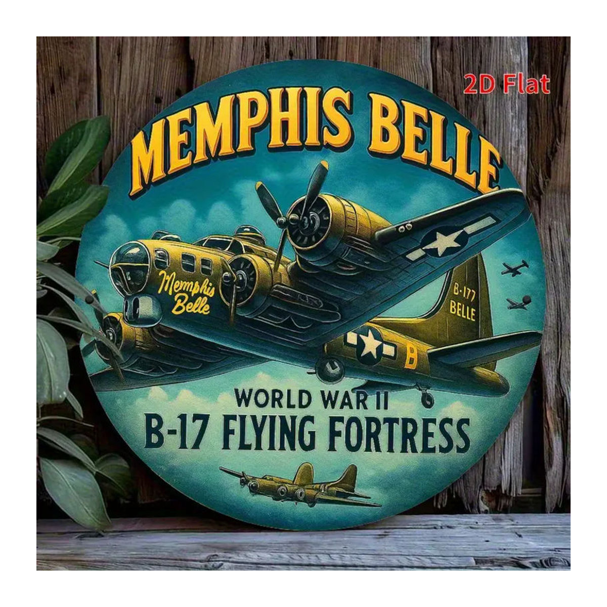 CIFBUY Memphis Belle B-17 Flying Fortress Metall-Wandkunst WWII Bomber Rundschild Vintage Dekoration mehrfarbig - Bild 2