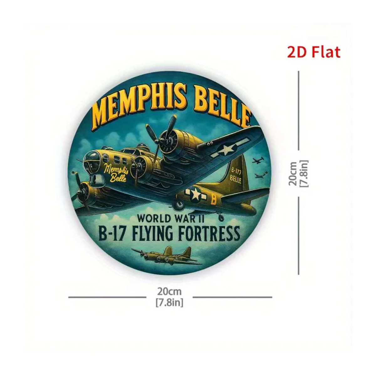 CIFBUY Memphis Belle B-17 Flying Fortress Metall-Wandkunst WWII Bomber Rundschild Vintage Dekoration mehrfarbig - Bild 3