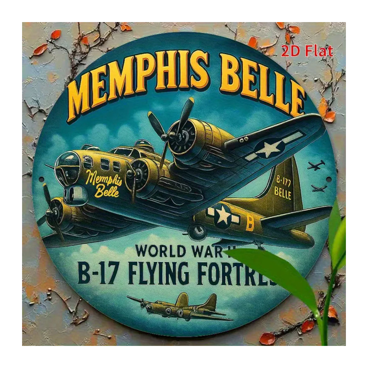 CIFBUY Memphis Belle B-17 Flying Fortress Metall-Wandkunst WWII Bomber Rundschild Vintage Dekoration mehrfarbig - Bild 5