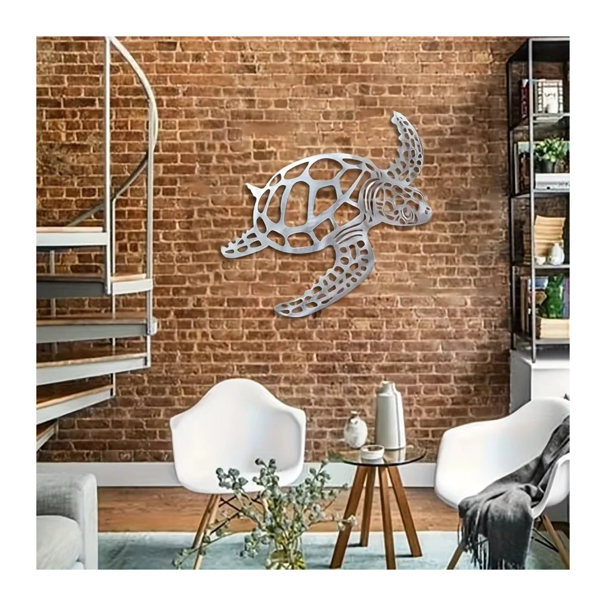 CIFBUY Metall Meeresschildkröte Wandkunst Silber Maritimes Wanddekor für dein Wohnzimmer - Bild 4