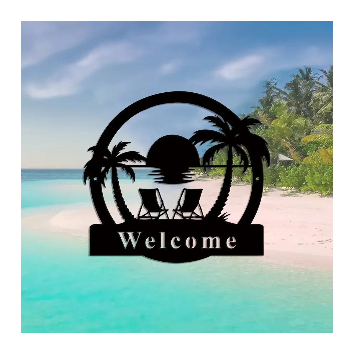CIFBUY Metall Palmen Schild Schwarz für Veranda und Garten als Maritimes Deko-Element - Bild 3